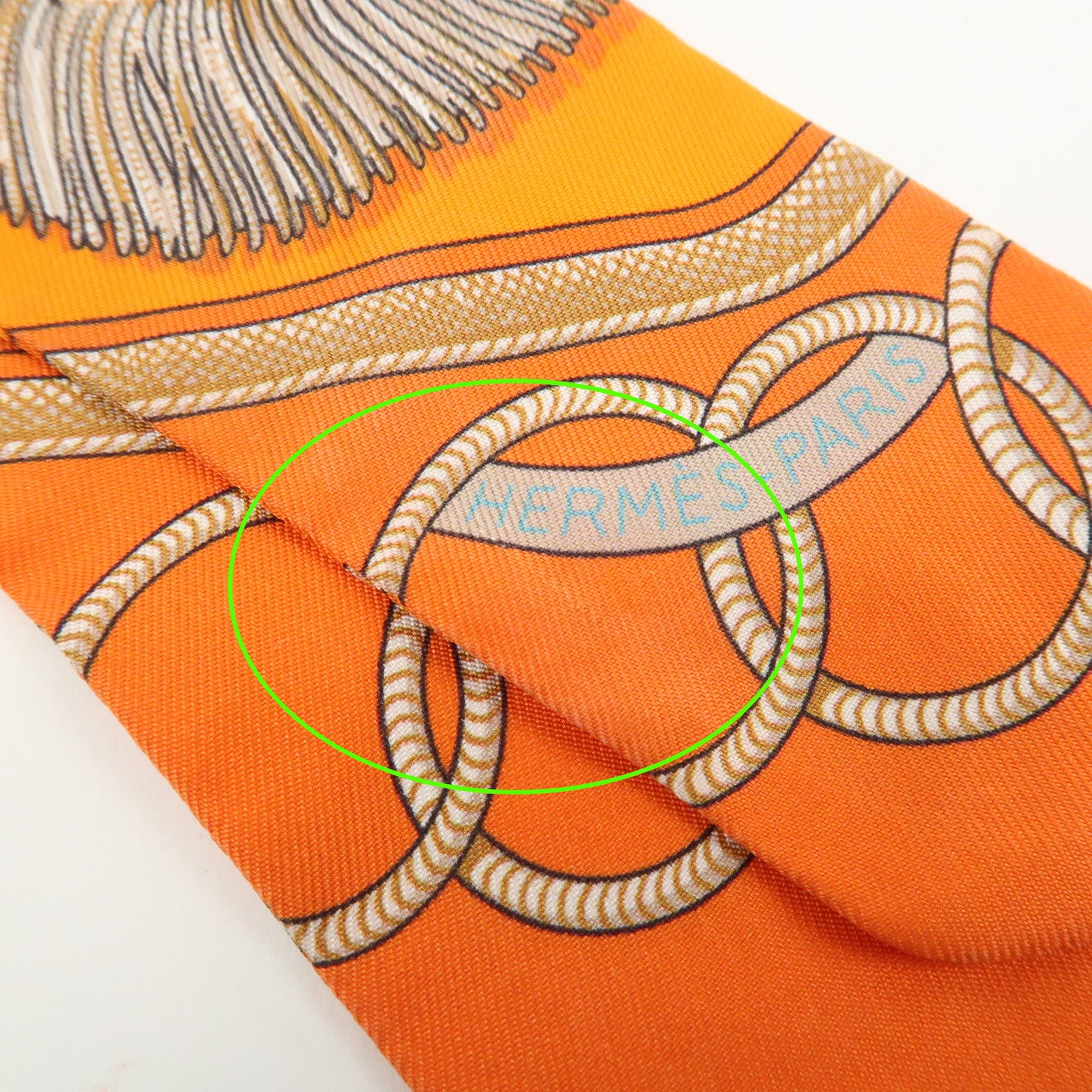 HERMES Twilly Tassel Motif Silk 100% Scarf Orange