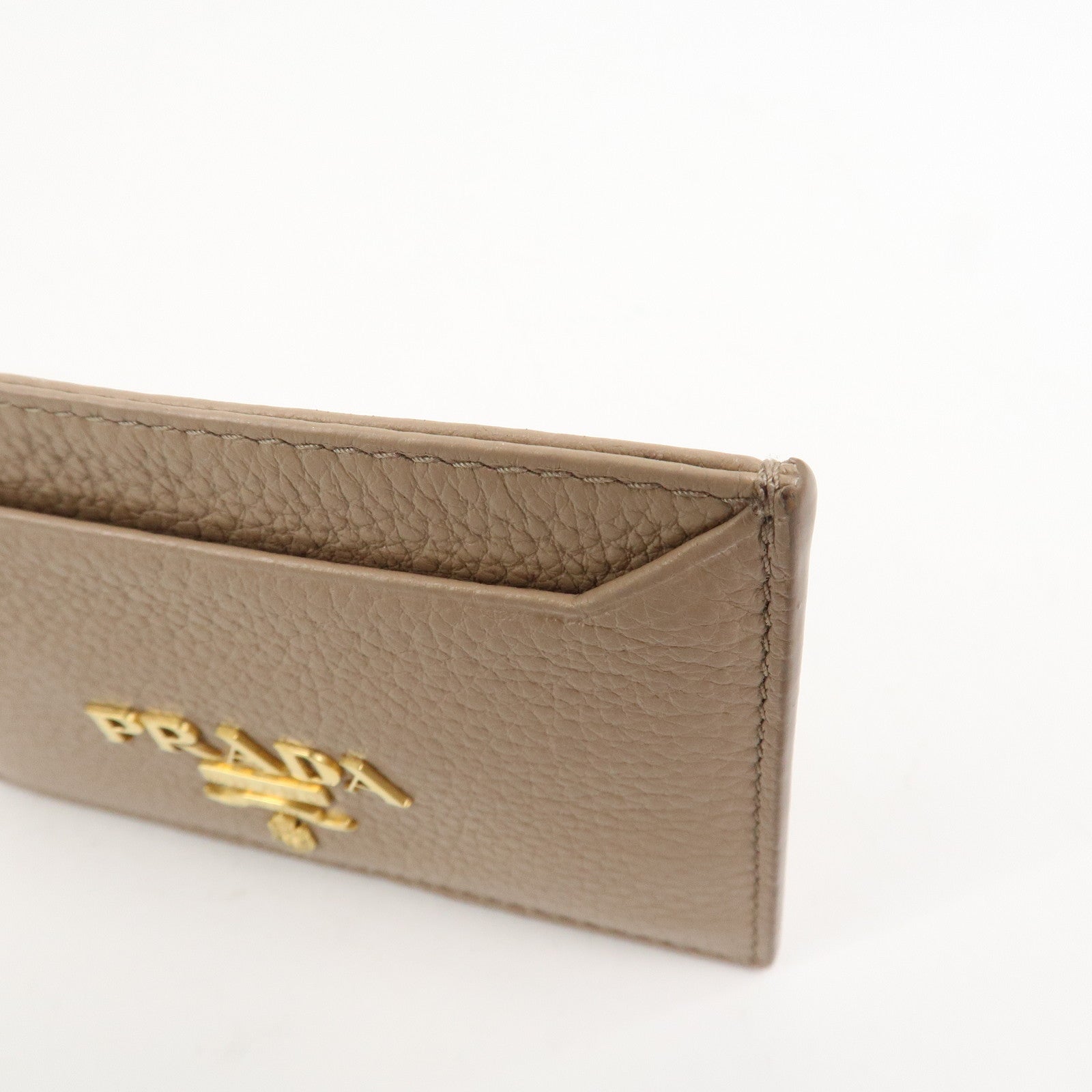 PRADA Leather Card Case Card Holder Beige 1MC208