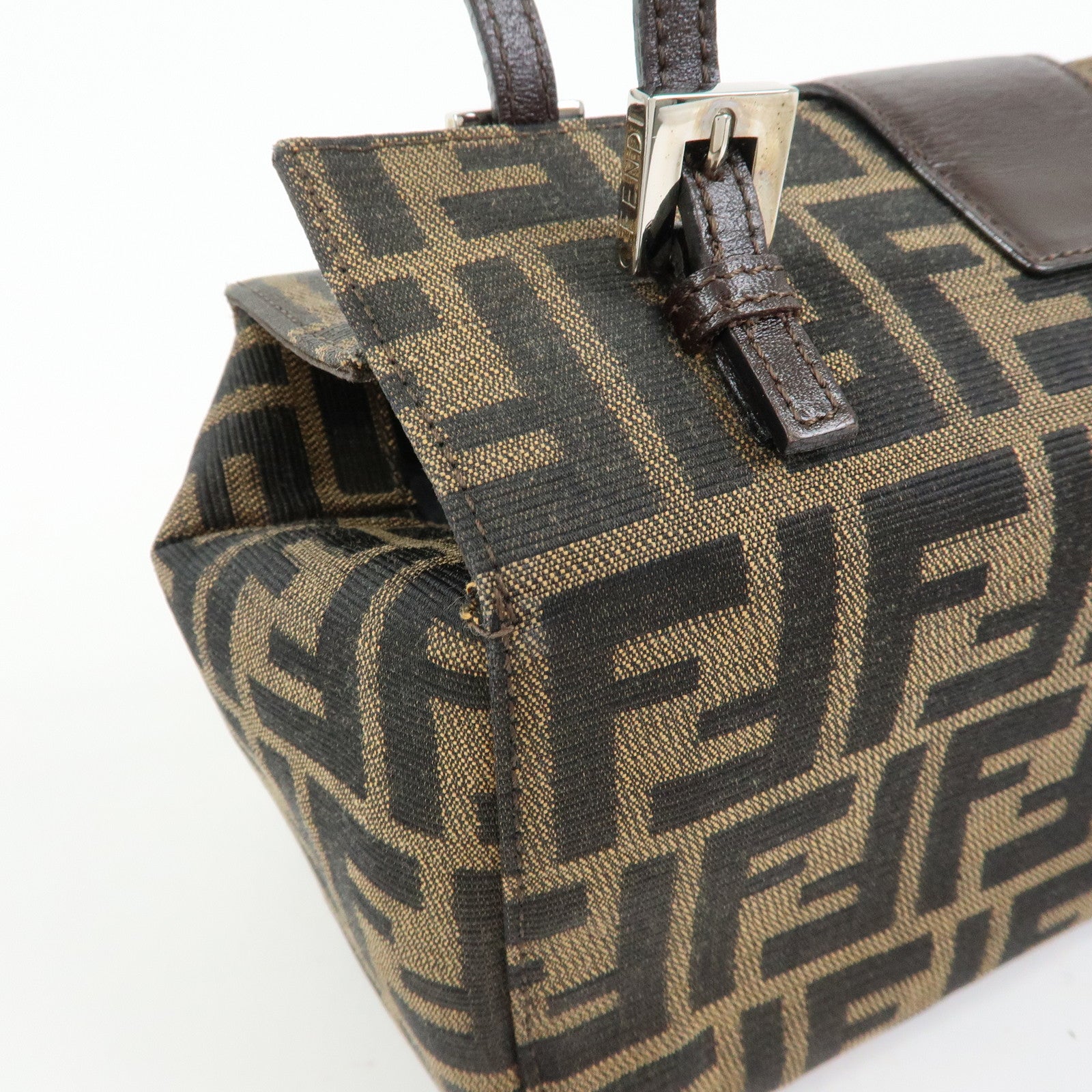 FENDI ZUCCA Canvas Leather Hand Bag Shoulder Bag Brown