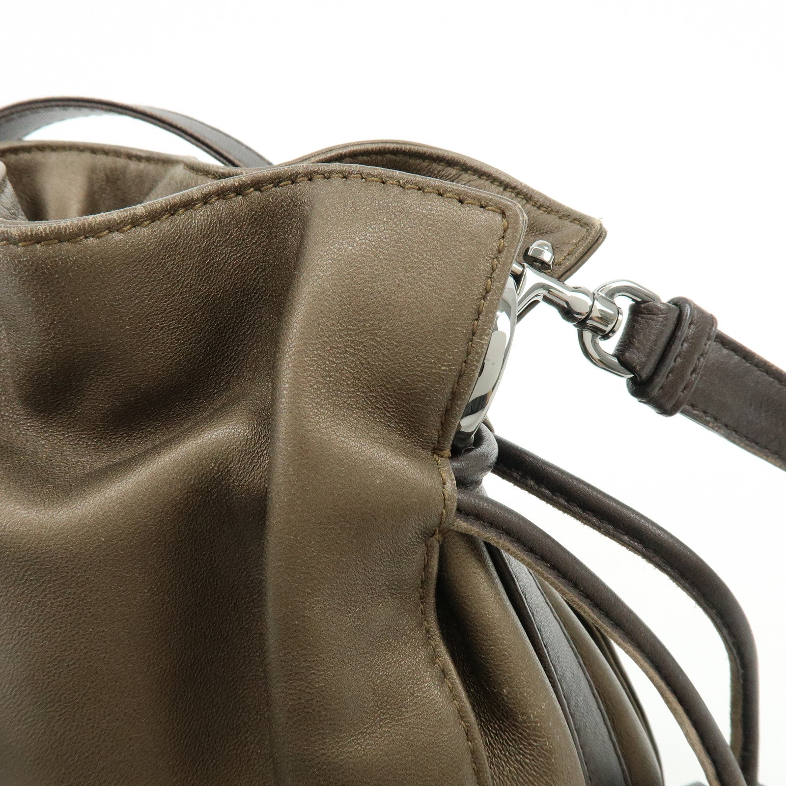 LOEWE Anagram Nappa Leather Drawstring Fringe Shoulder Bag Brown