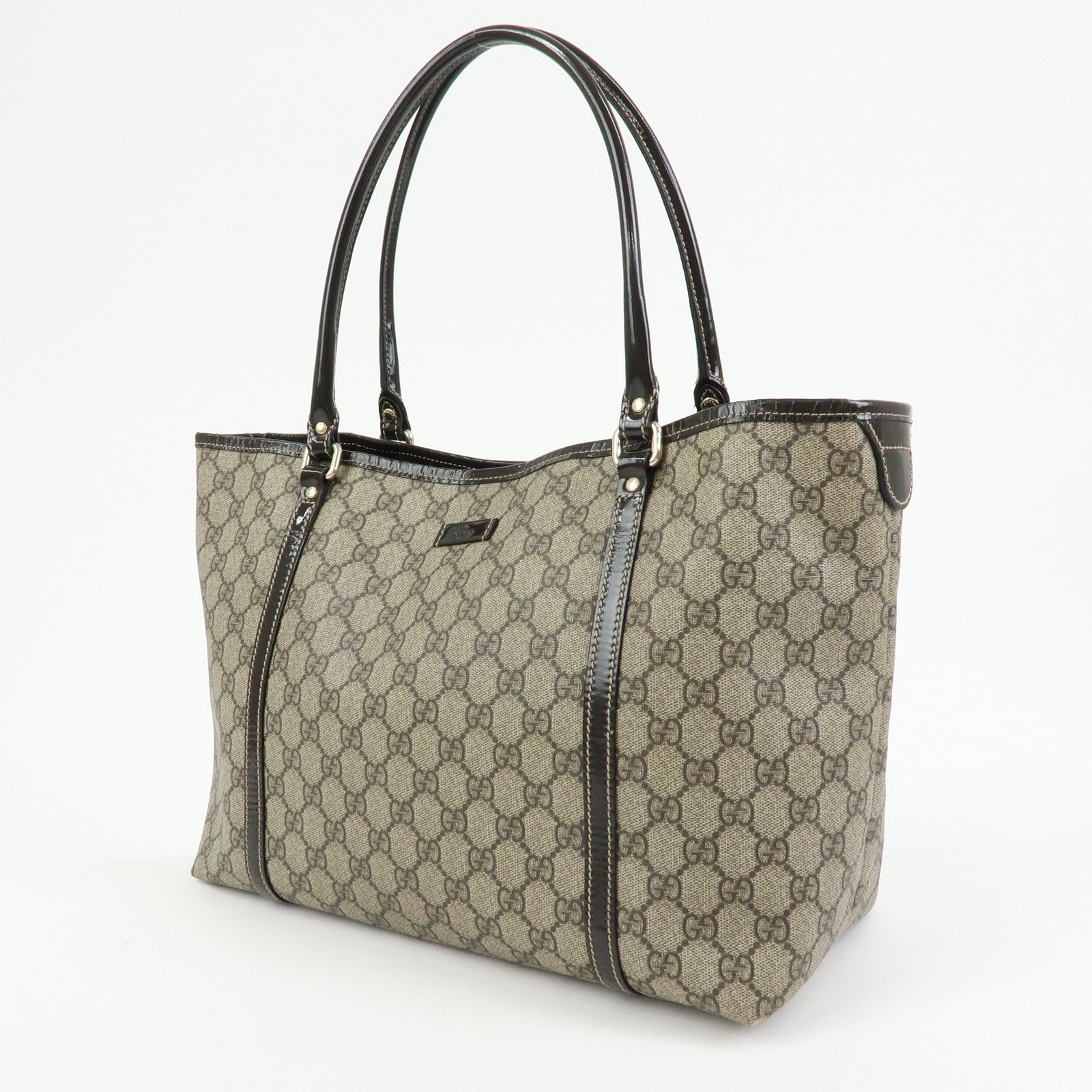 GUCCI GG Supreme Patent Leather Tote Bag Shoulder Bag Brown 197953