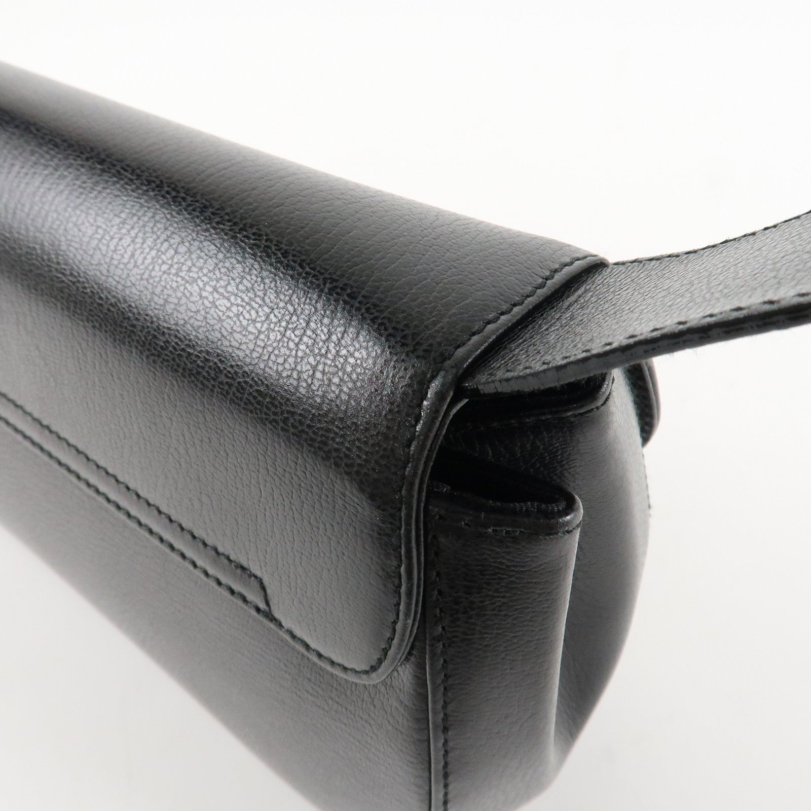 Ferragamo Ganchini Leather Shoulder Bag Hand Bag Black Used