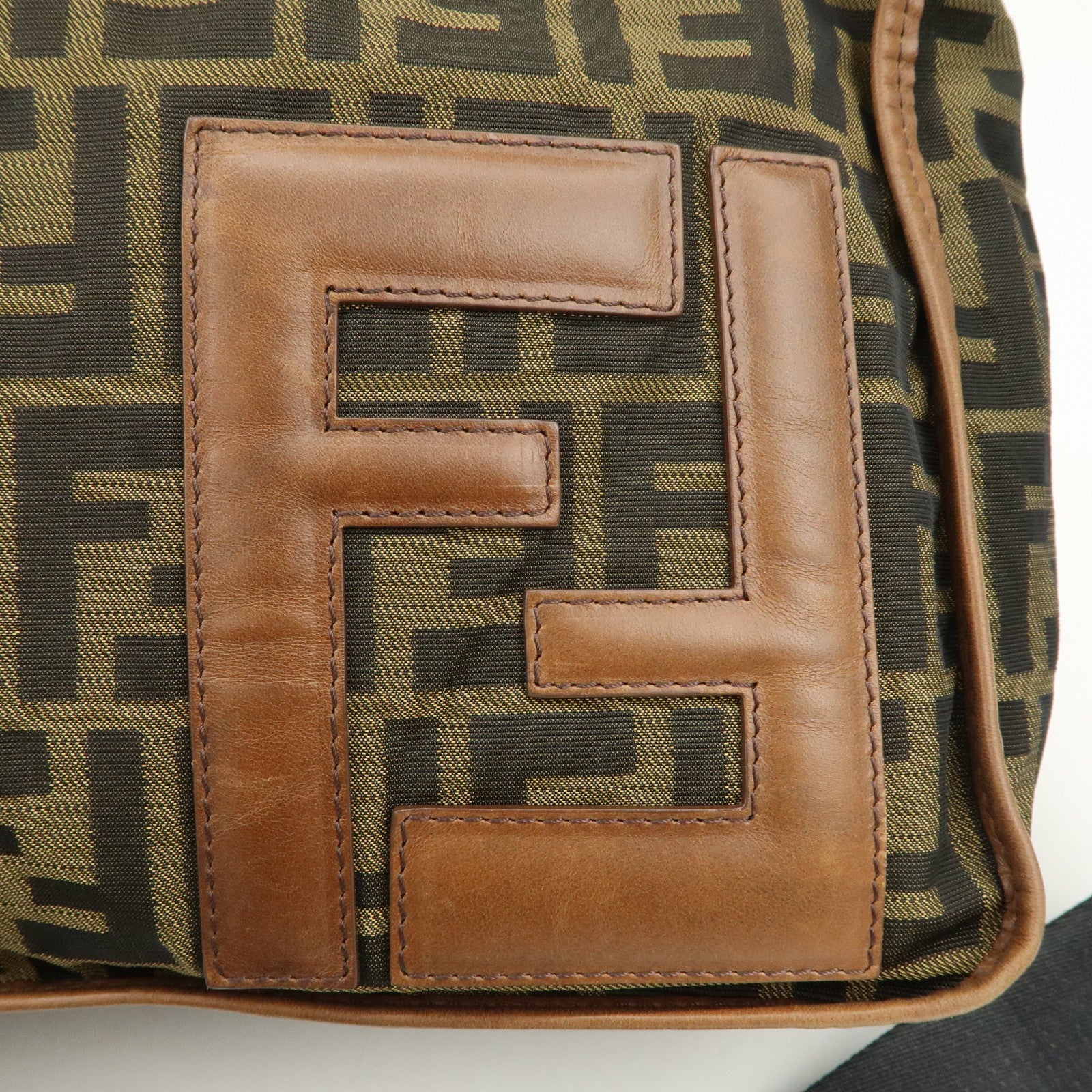 FENDI Zucca Canvas Leather Shoulder Bag Crossbody Bag Brown 7VA148