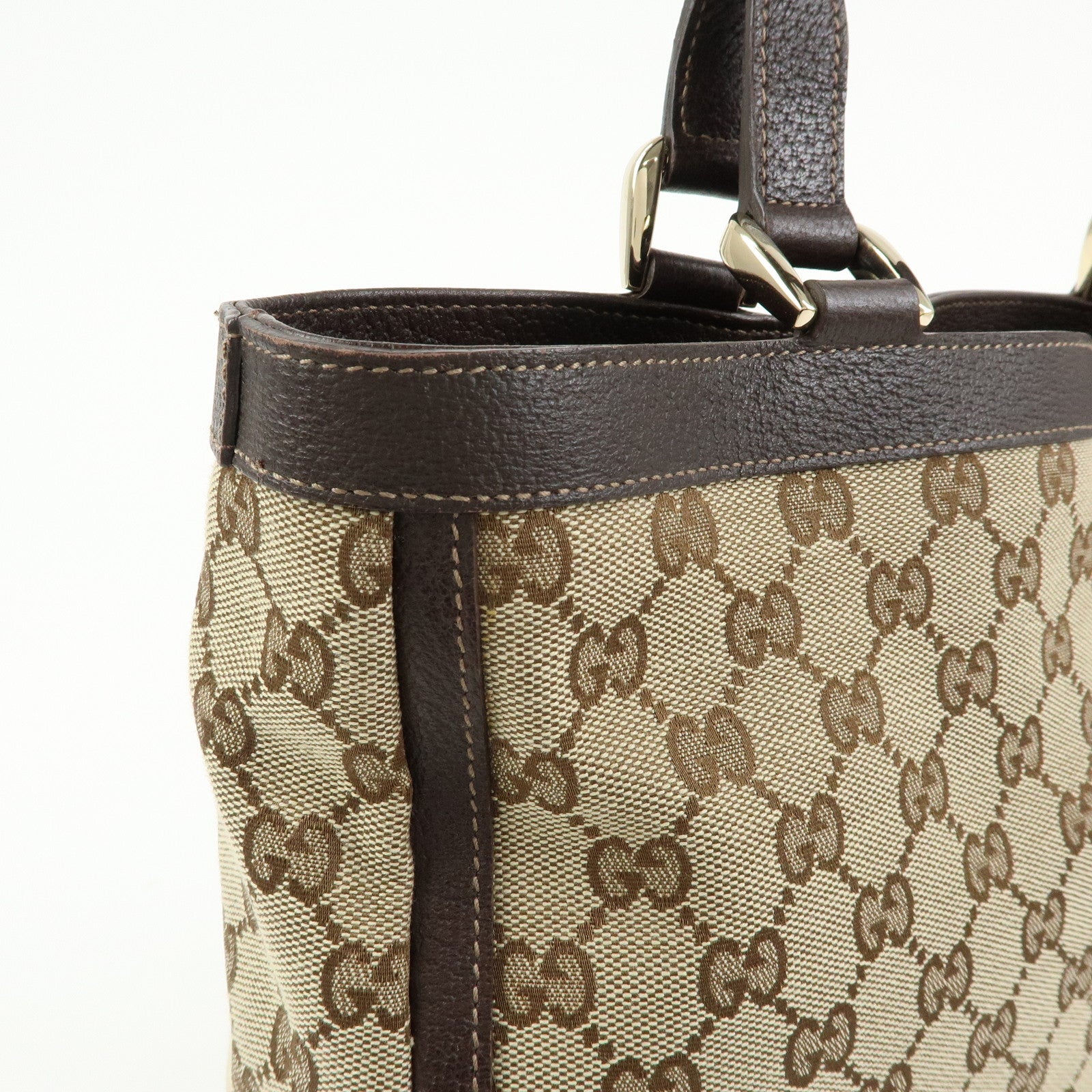 GUCCI GG Canvas Leather Tote Bag Shoulder Bag Beige Brown 170004