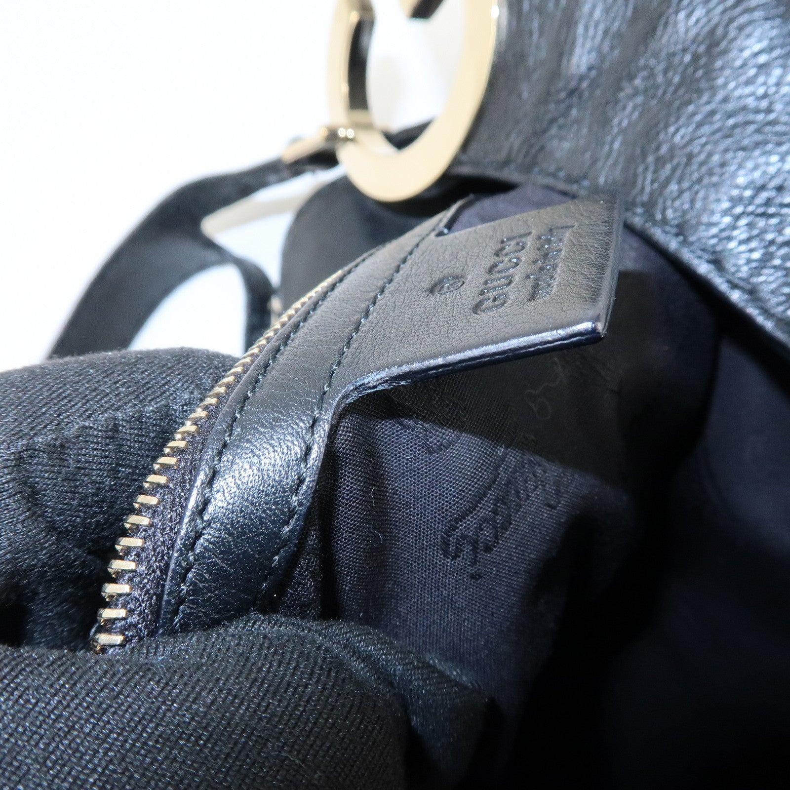 GUCCI Guccissima Leather Shoulder Bag Gold Hardware Black 203503 Used