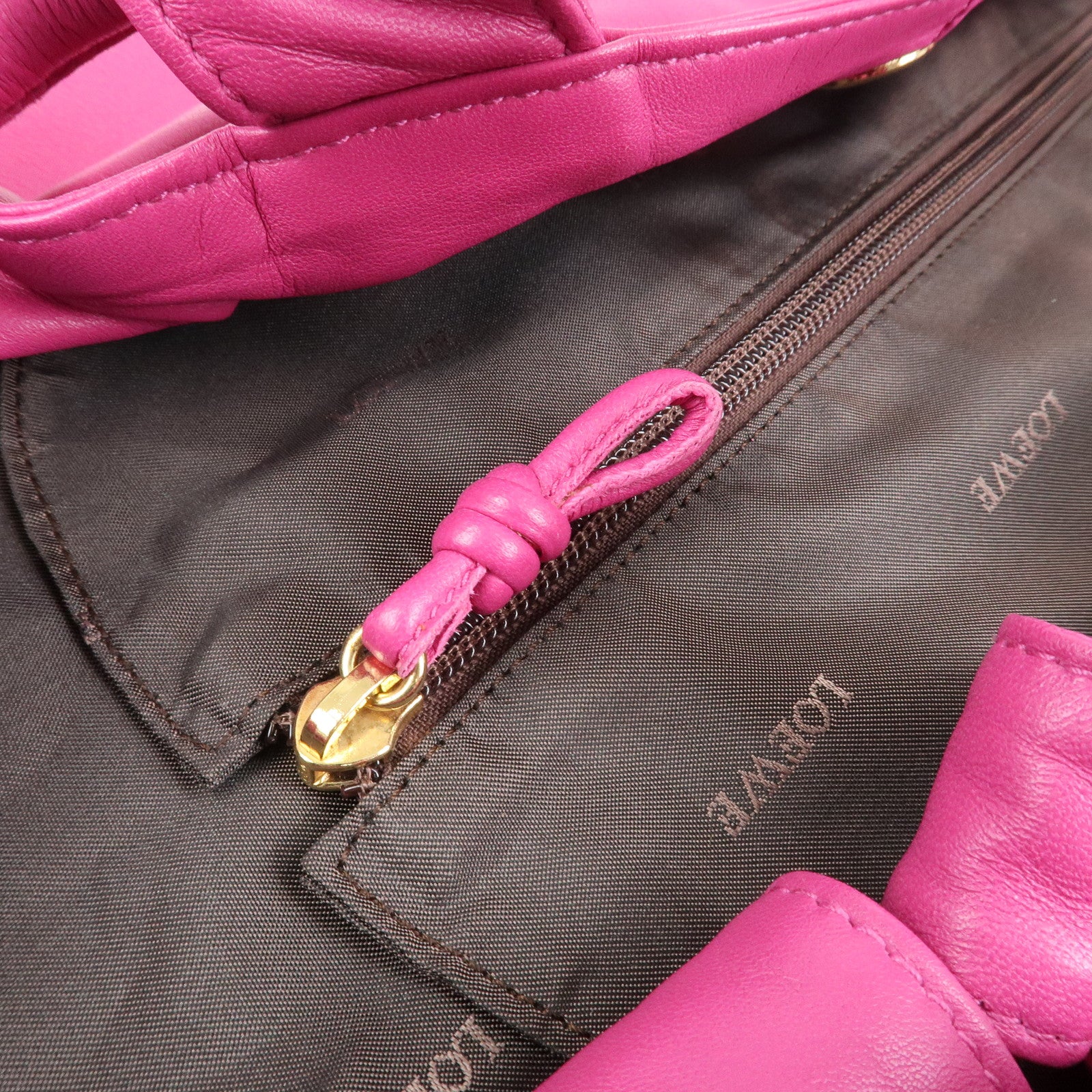 LOEWE Anagram Nappa Aire Leather Hand Bag Tote Bag Fuchsia Pink