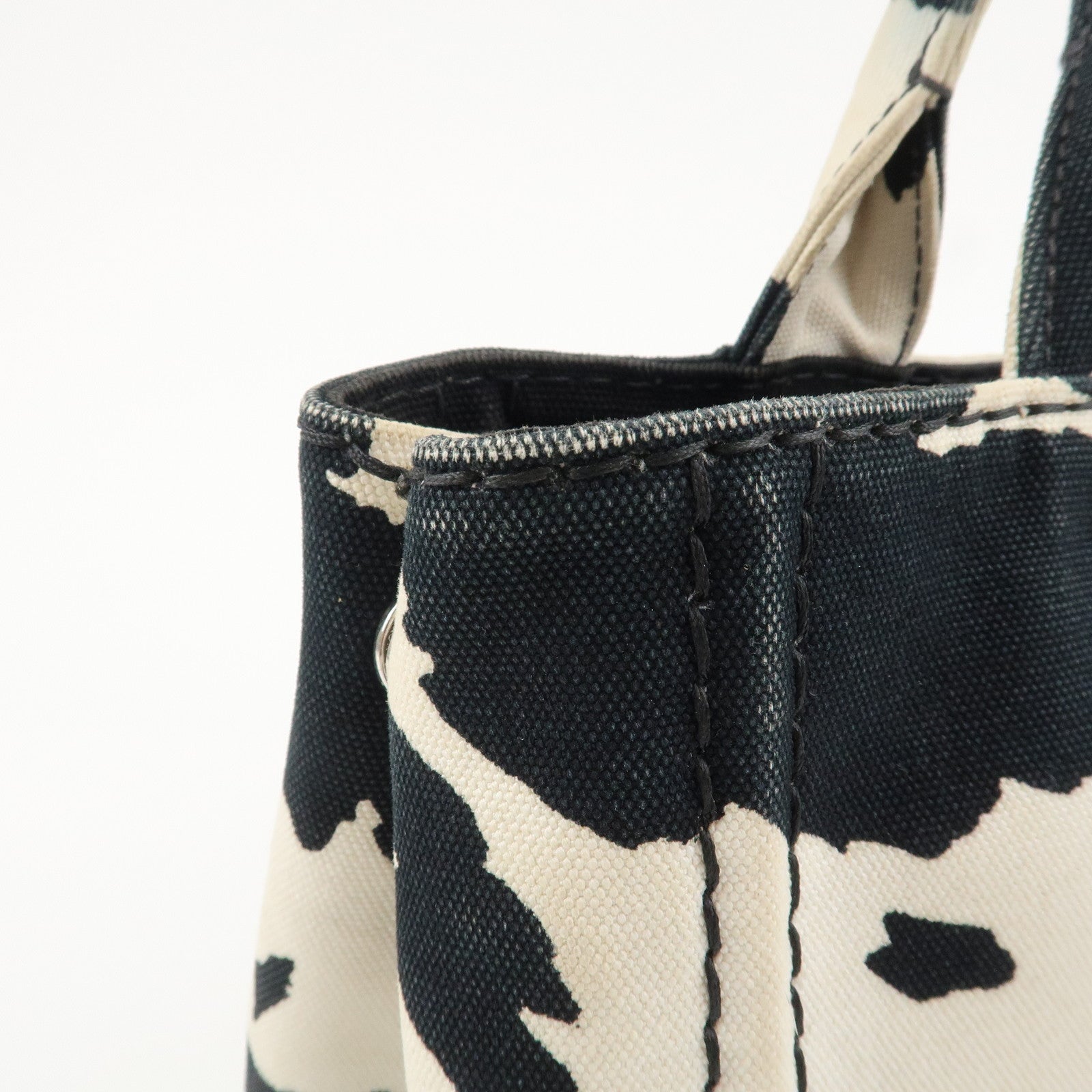 PRADA Logo Canapa Mini Canvas 2Way Bag Hand Bag Black White B2439G Used