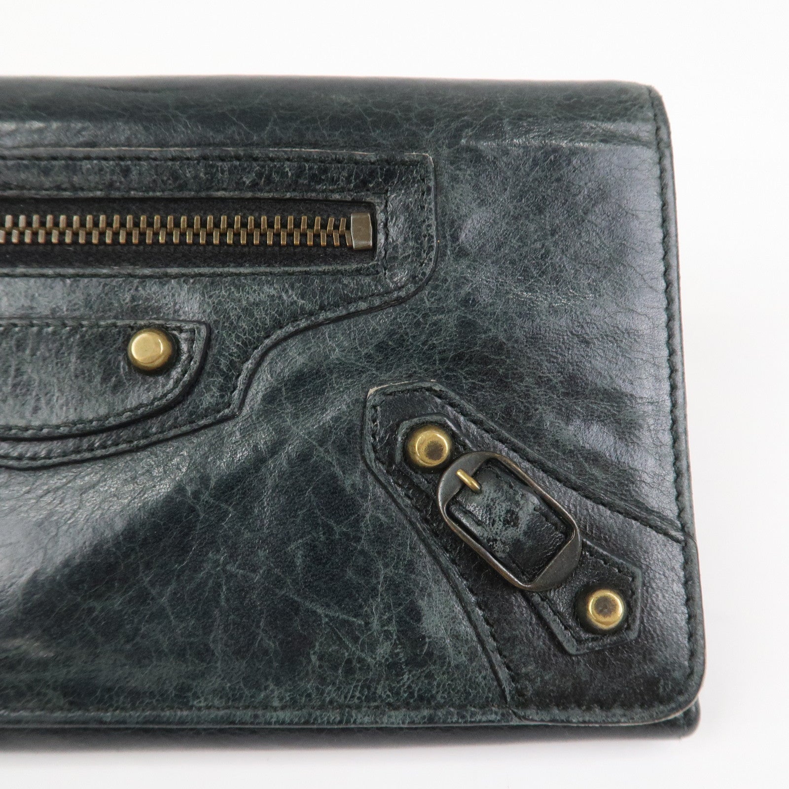 BALENCIAGA Logo Leather Bi-Fold Long Wallet Black