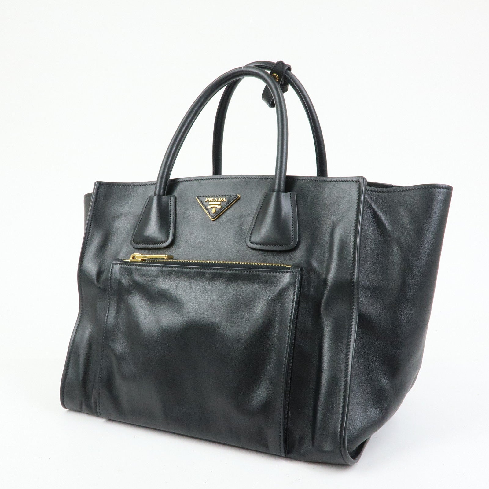 PRADA Triangle Logo Leather 2Way Tote Bag Hand Bag Black BN2626