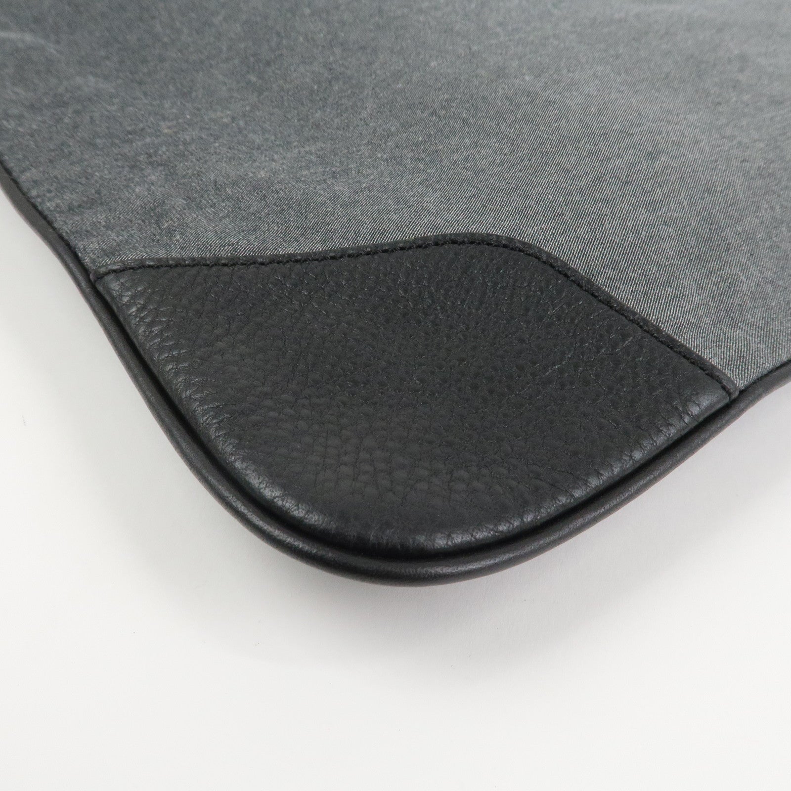 BURBERRY Logo Leather Canvas Tote Bag Black Grey