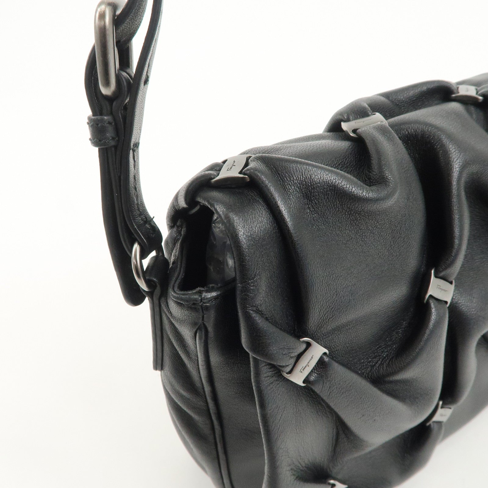 Ferragamo Mini Vara Leather Shoulder Bag Hand Bag Black