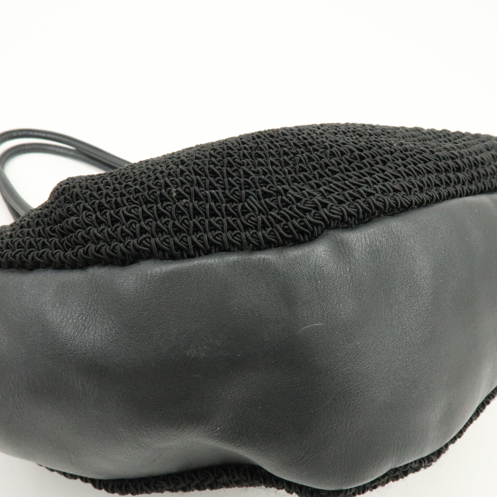 CHANEL COCO Mark Nylon Leather Kiss Lock Purse Shoulder Bag Black