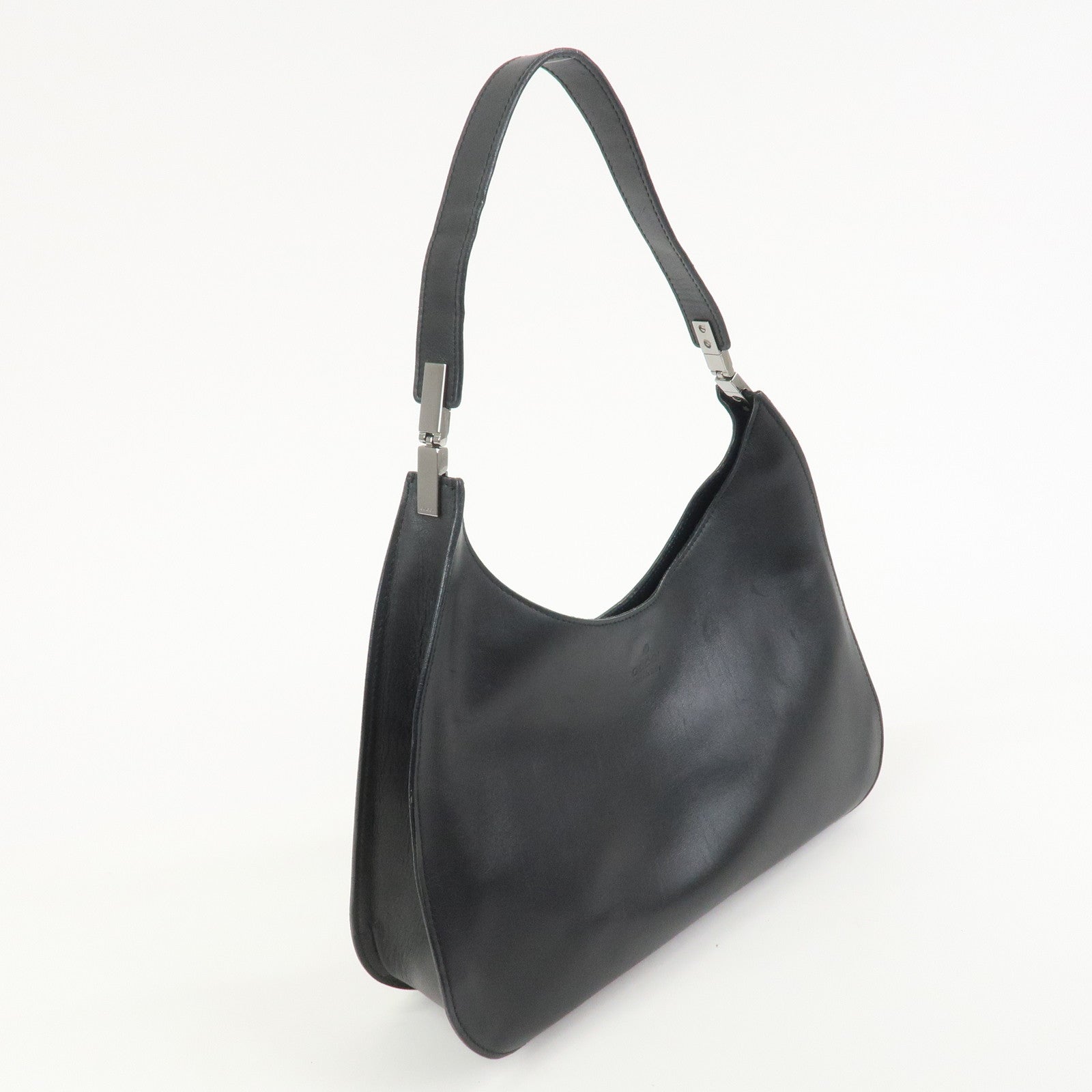 GUCCI Logo Leather Shoulder Bag Hand Bag Black 001繝サ3767
