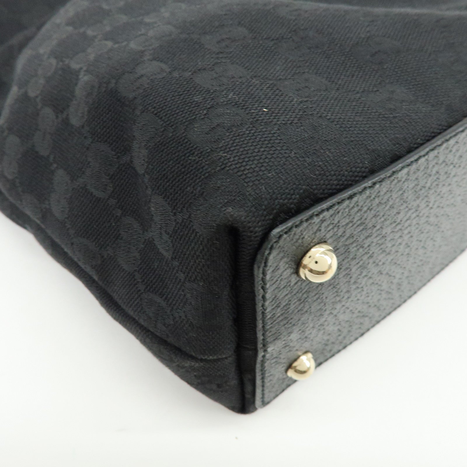 GUCCI Bamboo GG Canvas Leather Hand Bag Tote Bag Black 140203