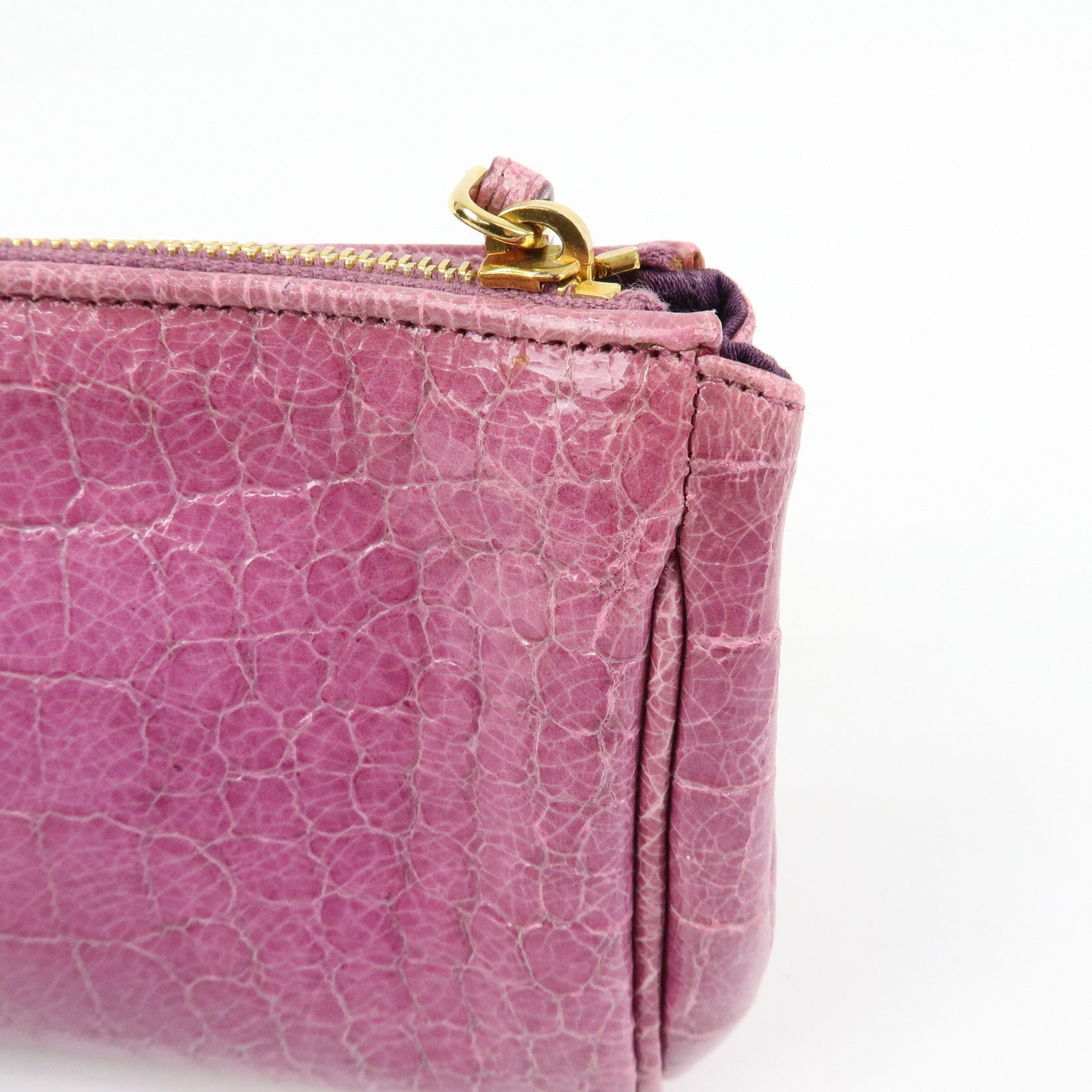 MIU MIU Logo Embossed Leather Clutch Bag Wristlet Bag Purple