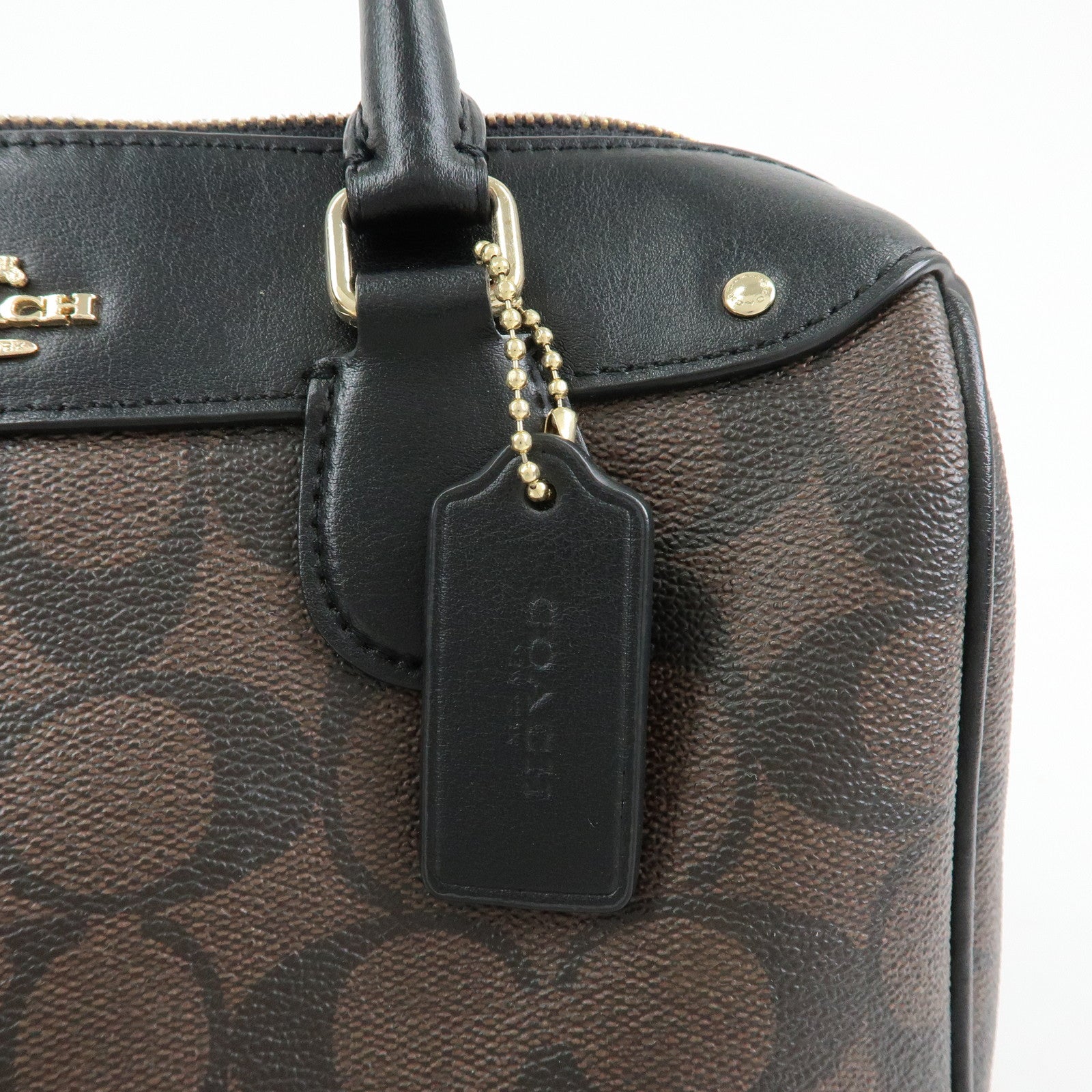 COACH Signature PVC Leather 2Way Shoulder Bag Hand Bag Dark Brown