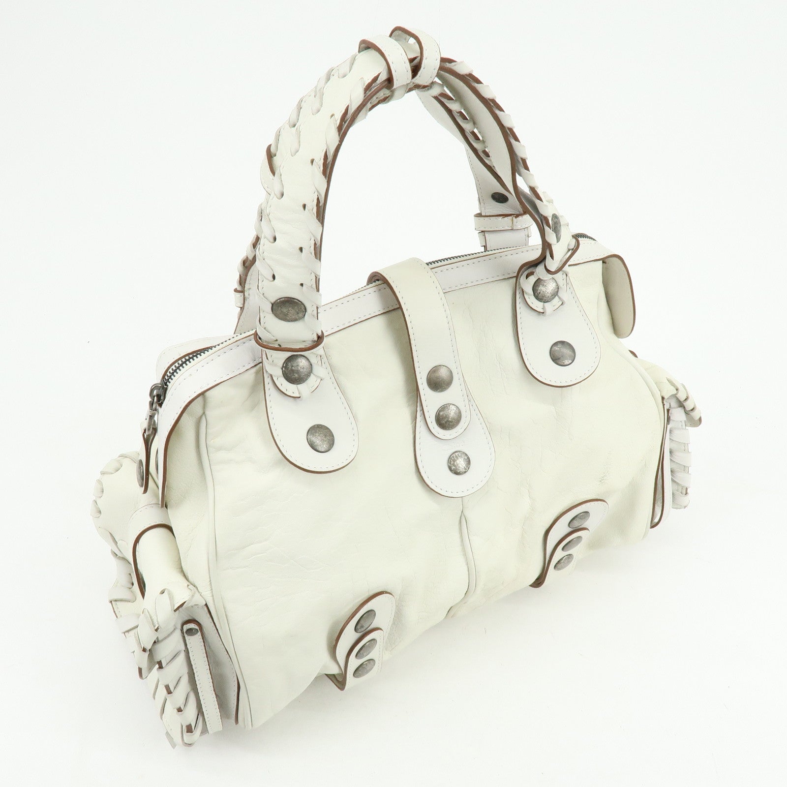 Chloe Silverado Leather Shoulder Bag Boston Bag Hand Bag White