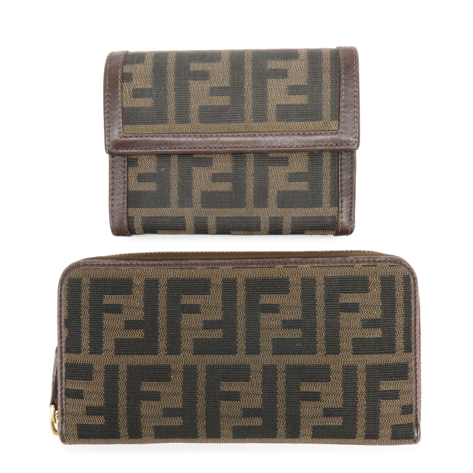 FENDI Zucca Set of 2 Canvas Compact Wallet Long Wallet 30729