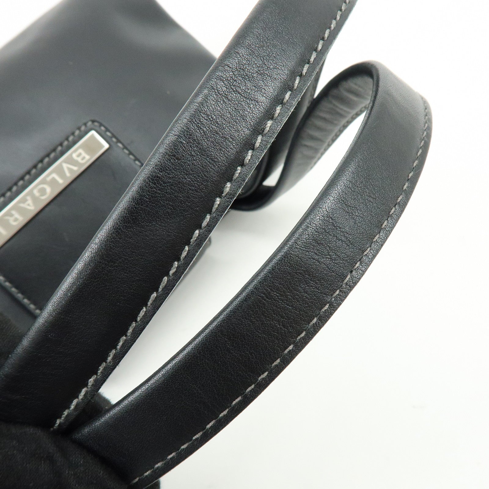 BVLGARI Logo Leather Shoulder Bag Hand Bag Black