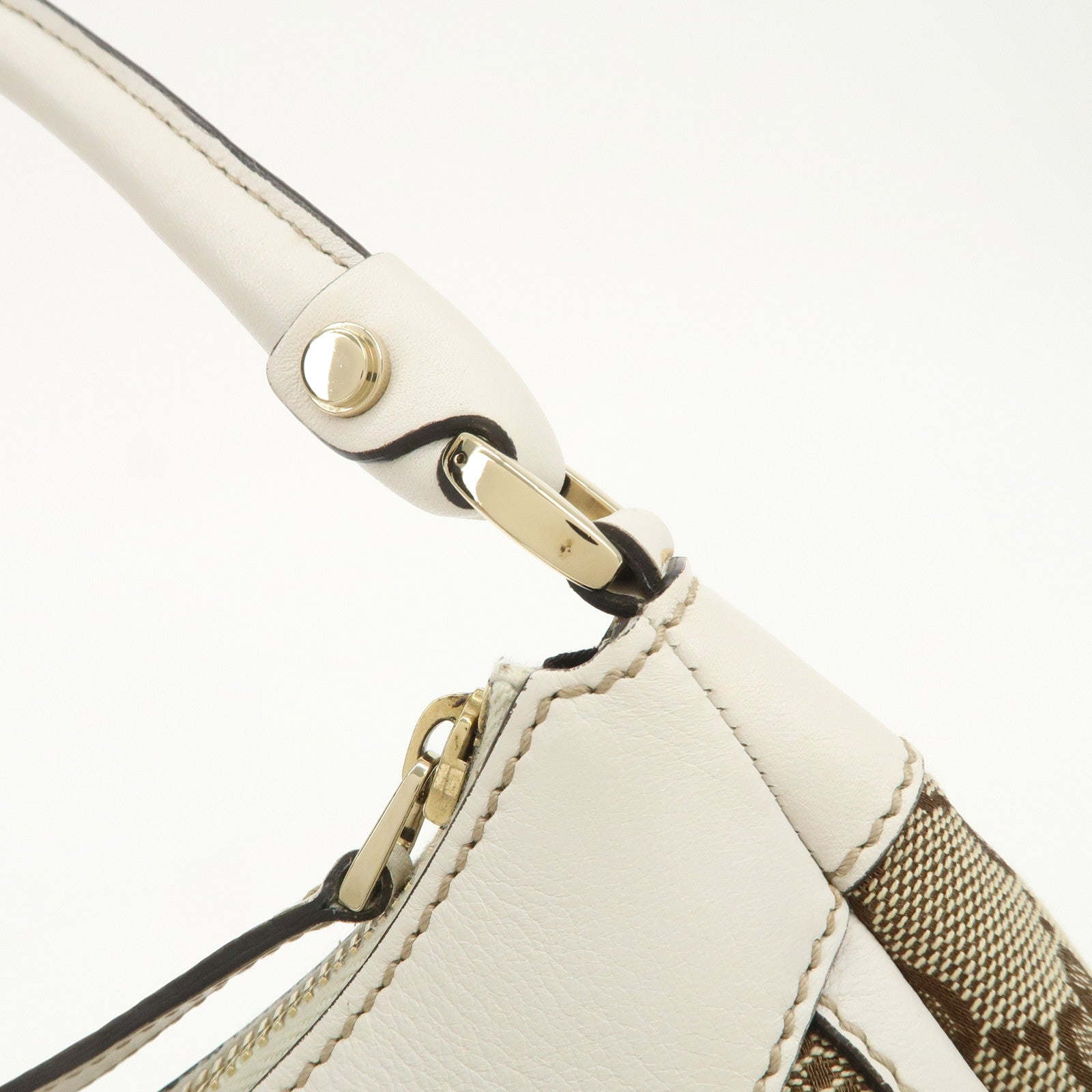 GUCCI Abbey Leather GG Canvas Shoulder Bag Beige White 190525