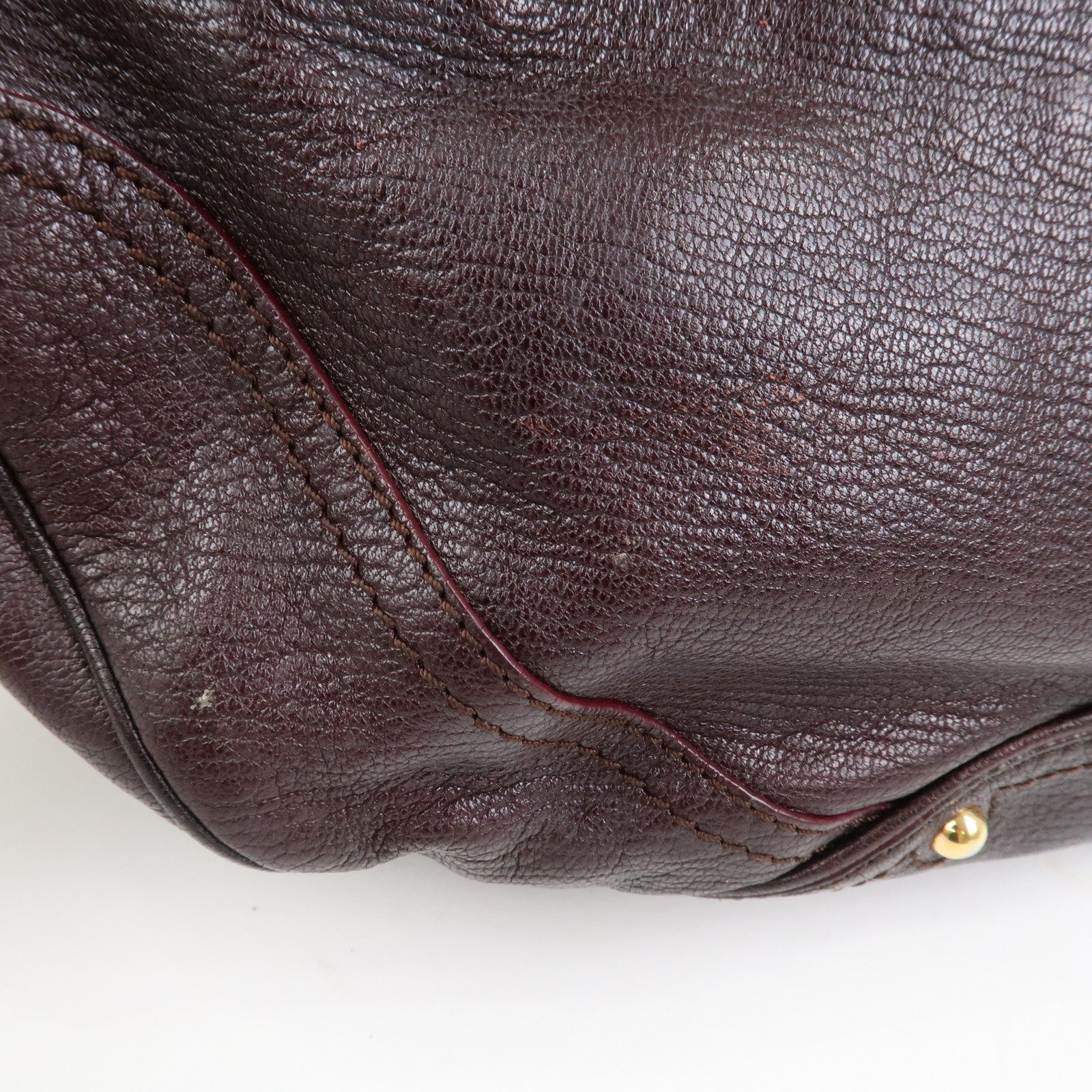CELINE Macadam Leather Wood Shoulder Bag Hand Bag Brown