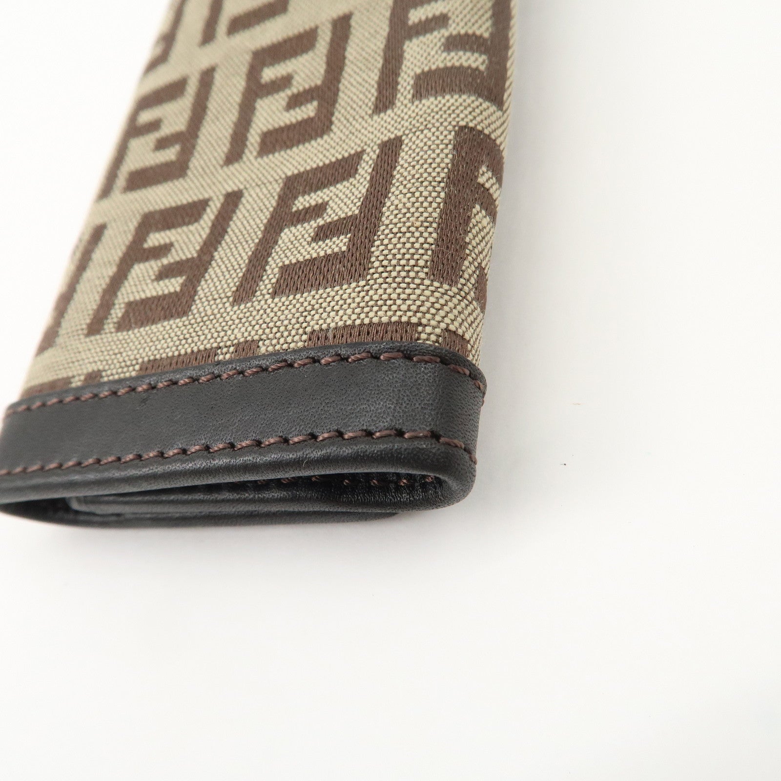 FENDI Zucchino Canvas Leather 6 Rings Key Case Brown Khaki 8AP002 Used
