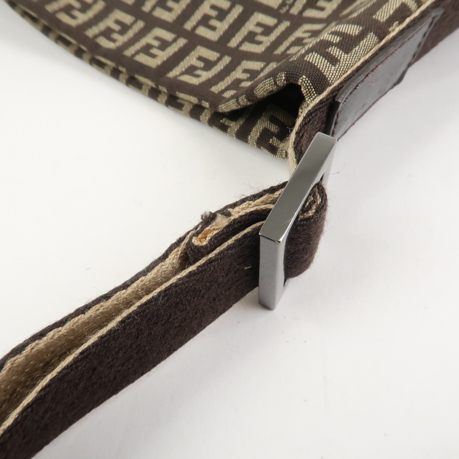 FENDI Zucchino Canvas Shoulder Bag Crossbody Bag Brown 8BR318