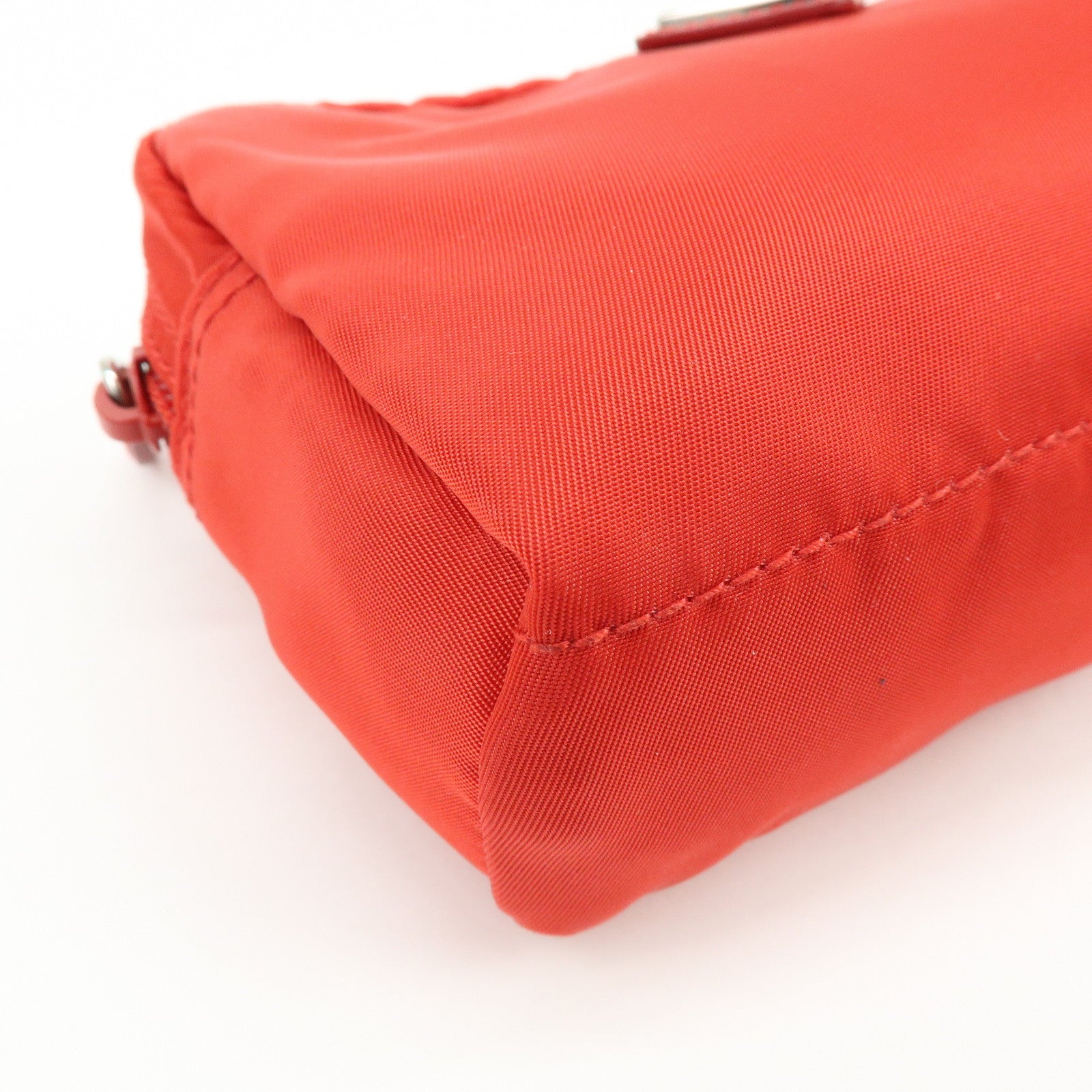 PRADA Triangle Logo Nylon Pouch Cosmetic Pouch Red
