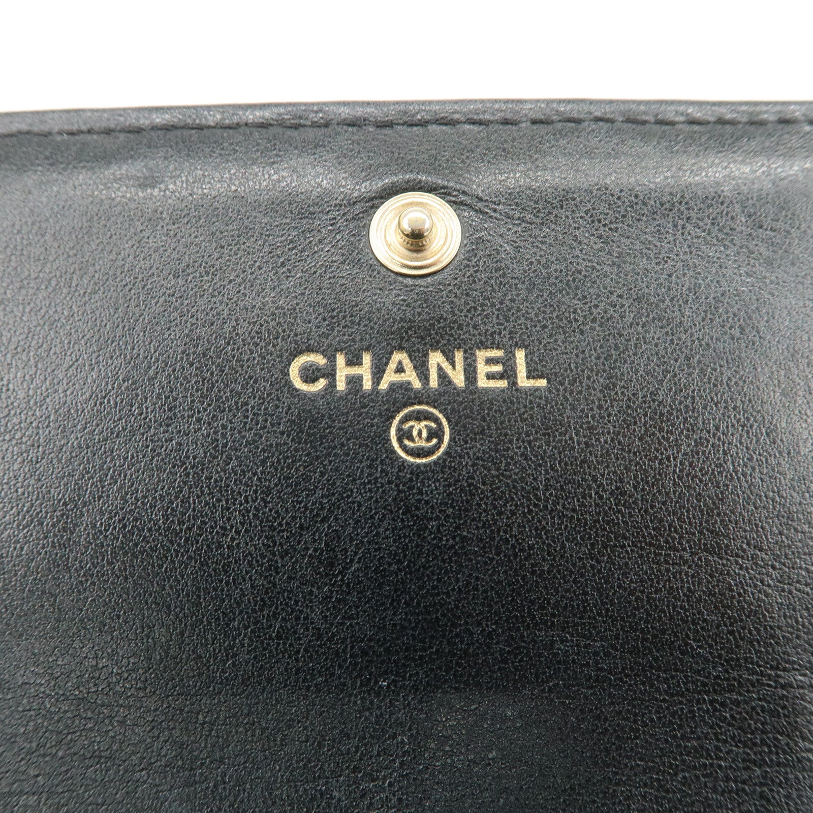 CHANEL Camelia No.5 COCO Mark Lamb Skin Bi-fold Long Wallet A70619 Used