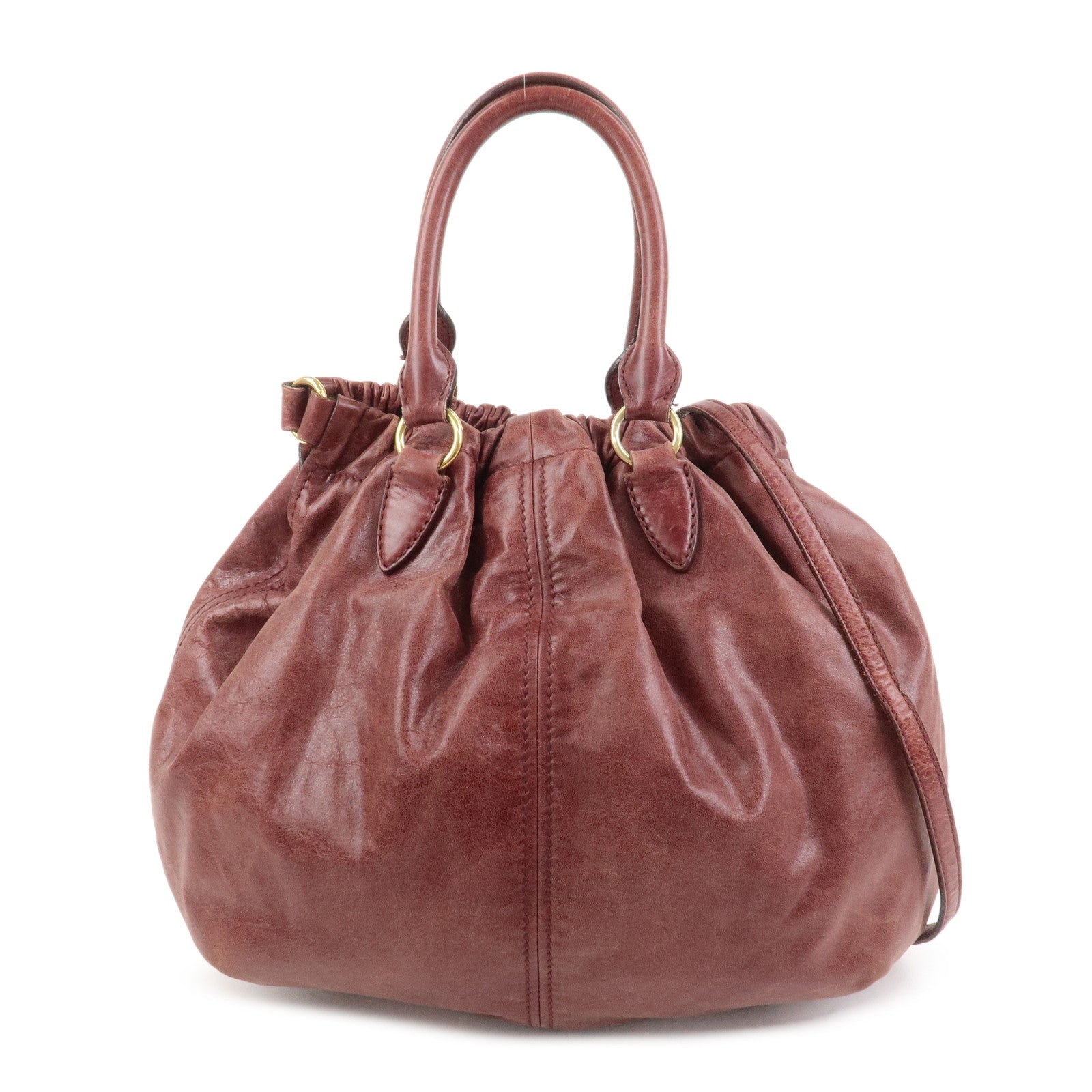 MIU MIU Logo Leather 2Way Bag Hand Bag Shoulder Bag Bordeaux