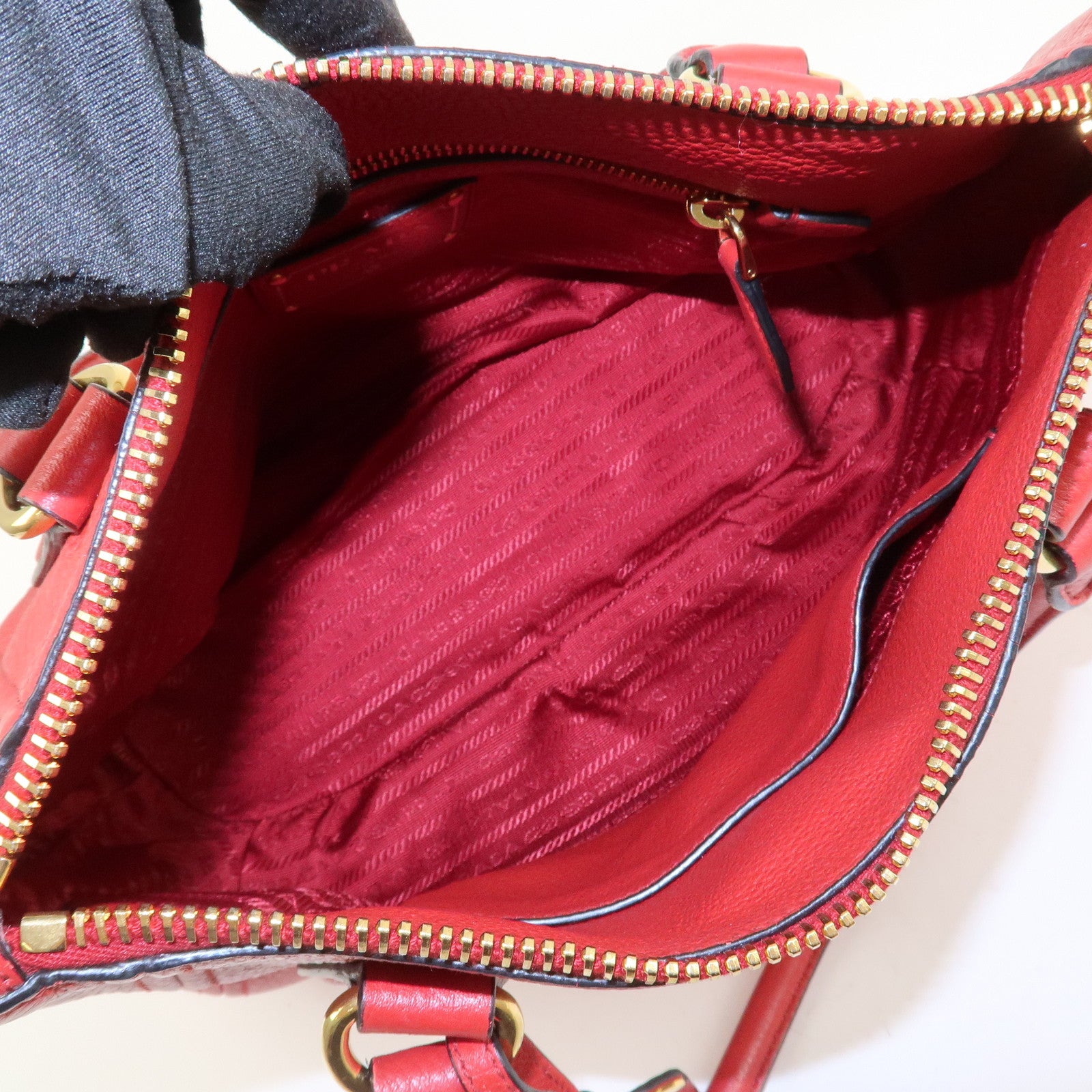 PRADA Logo Leather 2Way Bag Hand Bag Shoulder Bag Red 1BC032