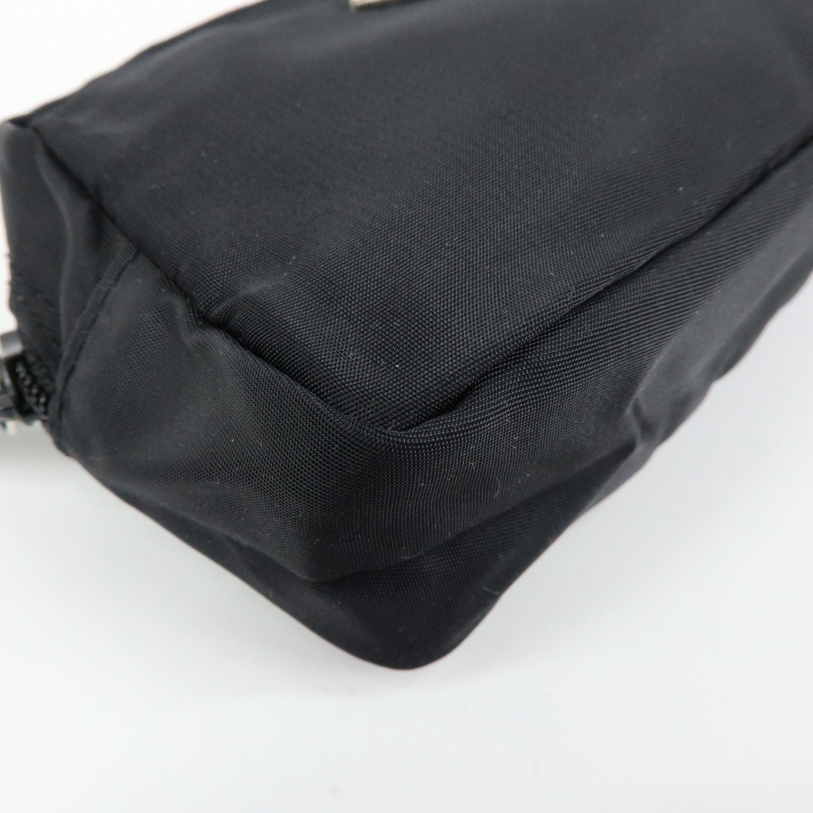PRADA Triangle Logo Nylon Cosmetic Pouch Makeup Bag Black