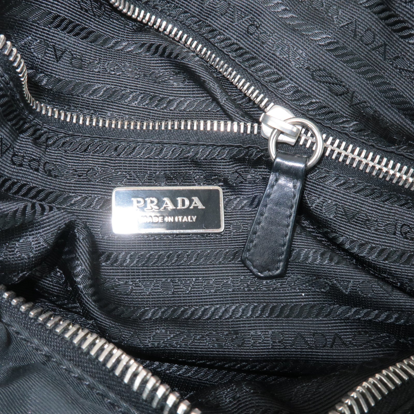PRADA Triangle Logo Leather Nylon Shoulder Bag Black