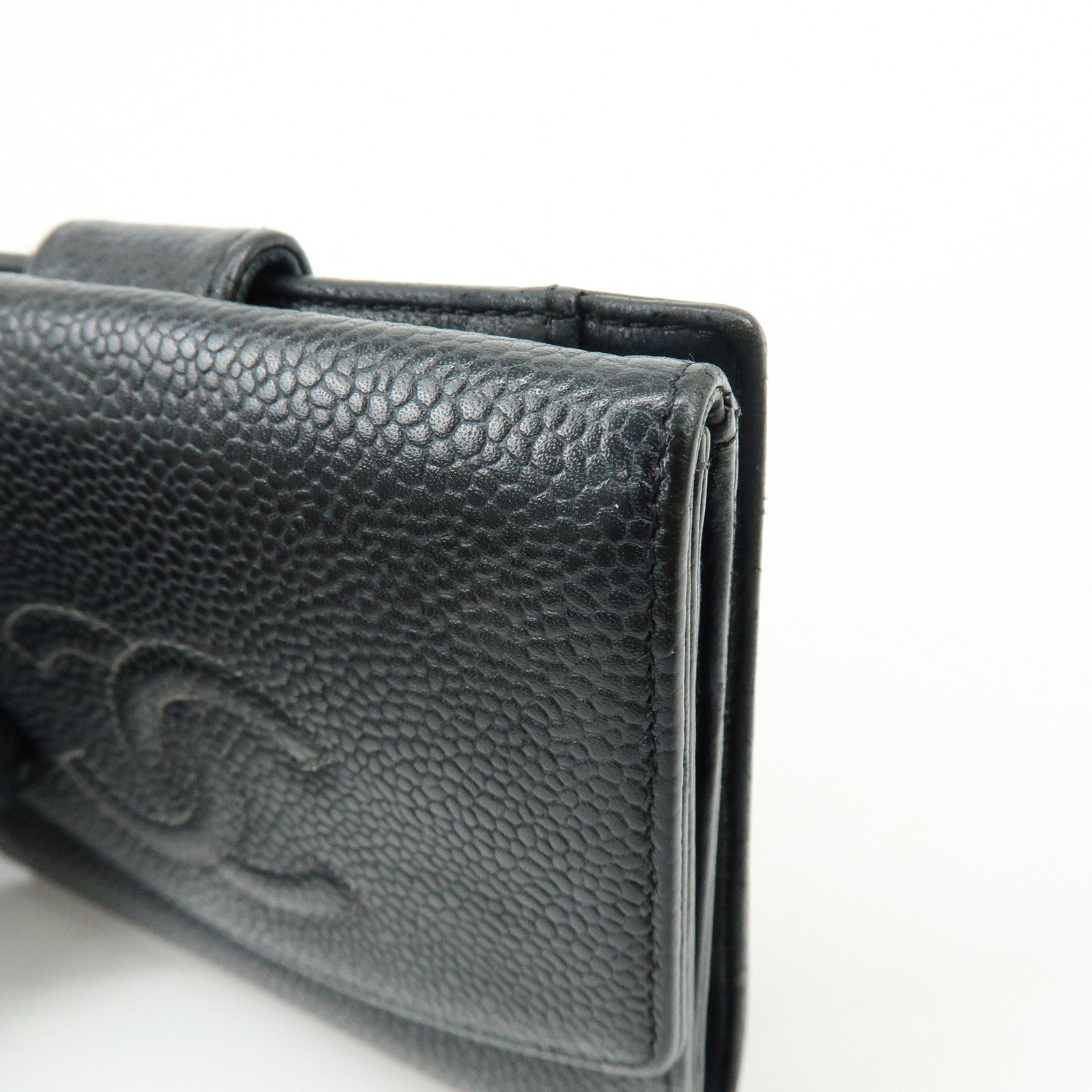 CHANEL COCO Mark Caviarskin Compact Bi-fold Wallet Black