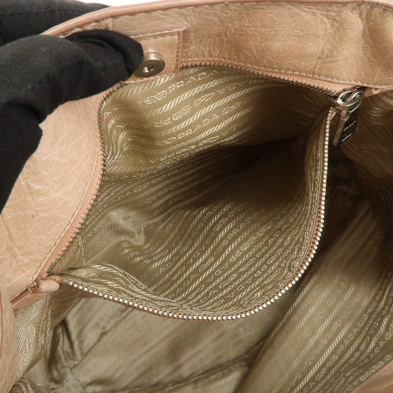 PRADA Triangle Logo Leather 2Way Hand Bag Shoulder Bag Beige BR4617