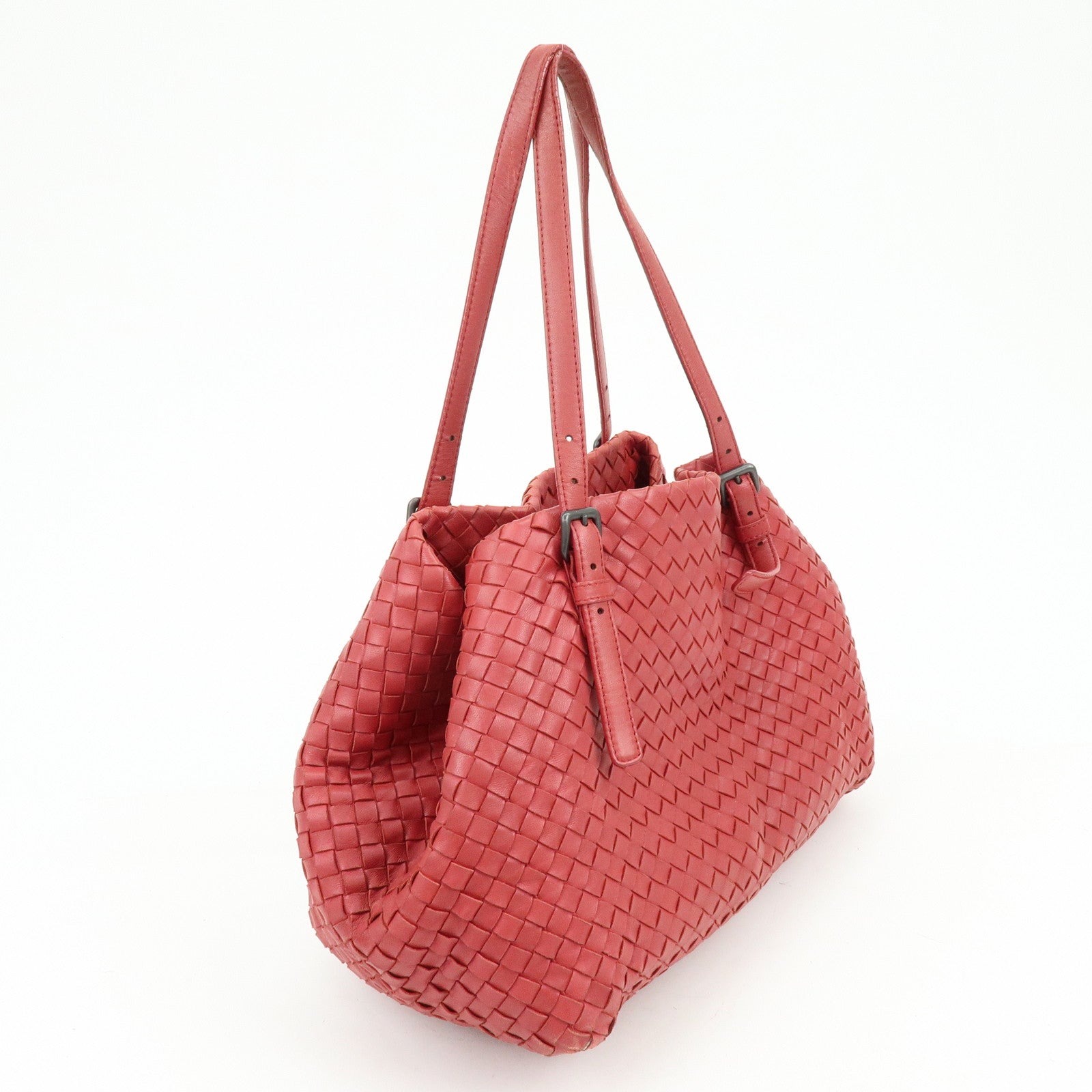 BOTTEGA VENETA Intrecciato Leather Tote Bag Shoulder Bag Red