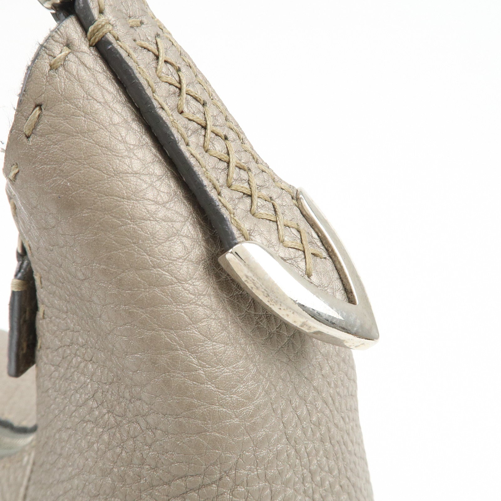 FENDI Selleria Leather Shoulder Bag Hand Bag Gray 8BR618