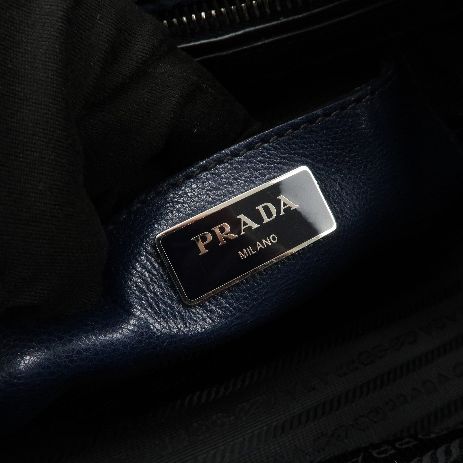 PRADA Triangle Logo Leather 2Way Bag Tote Bag Hand Bag Navy B2625M