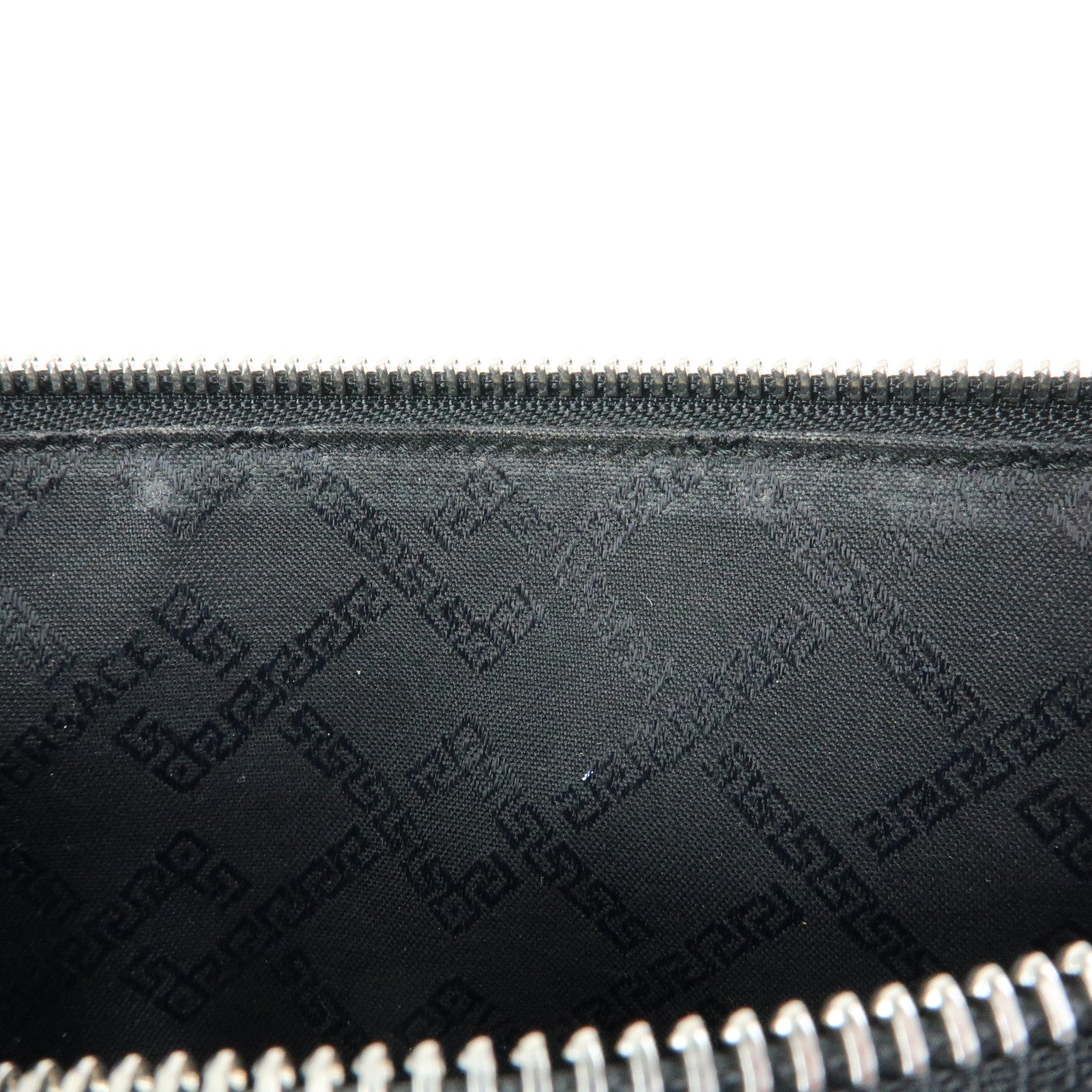 VERSACE Logo Leather Heart Wrist Bag Clutch Bag Black Multicolor
