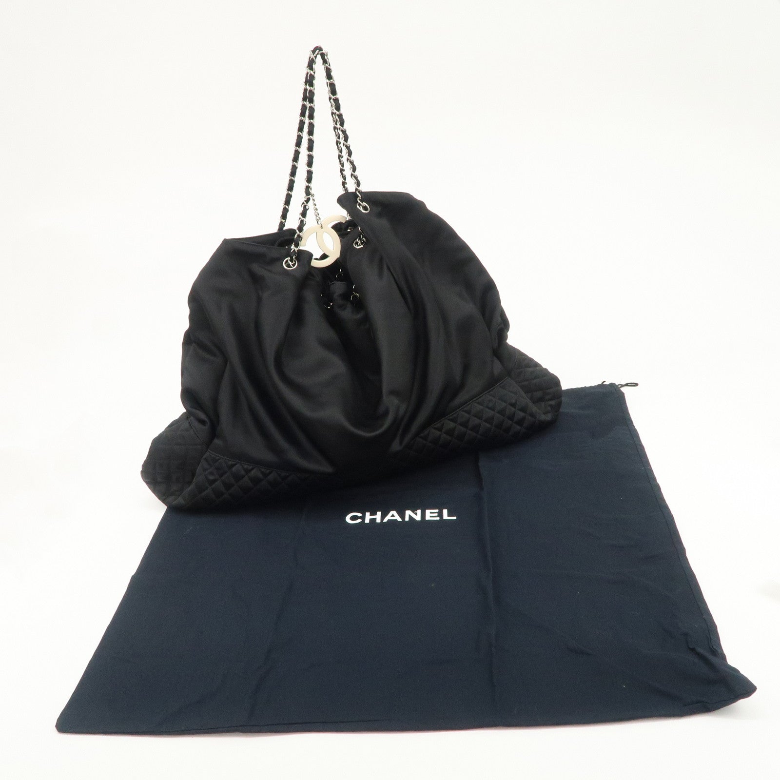 CHANEL Melrose Cabas Cotton Jersey Shoulder Bag Black Used