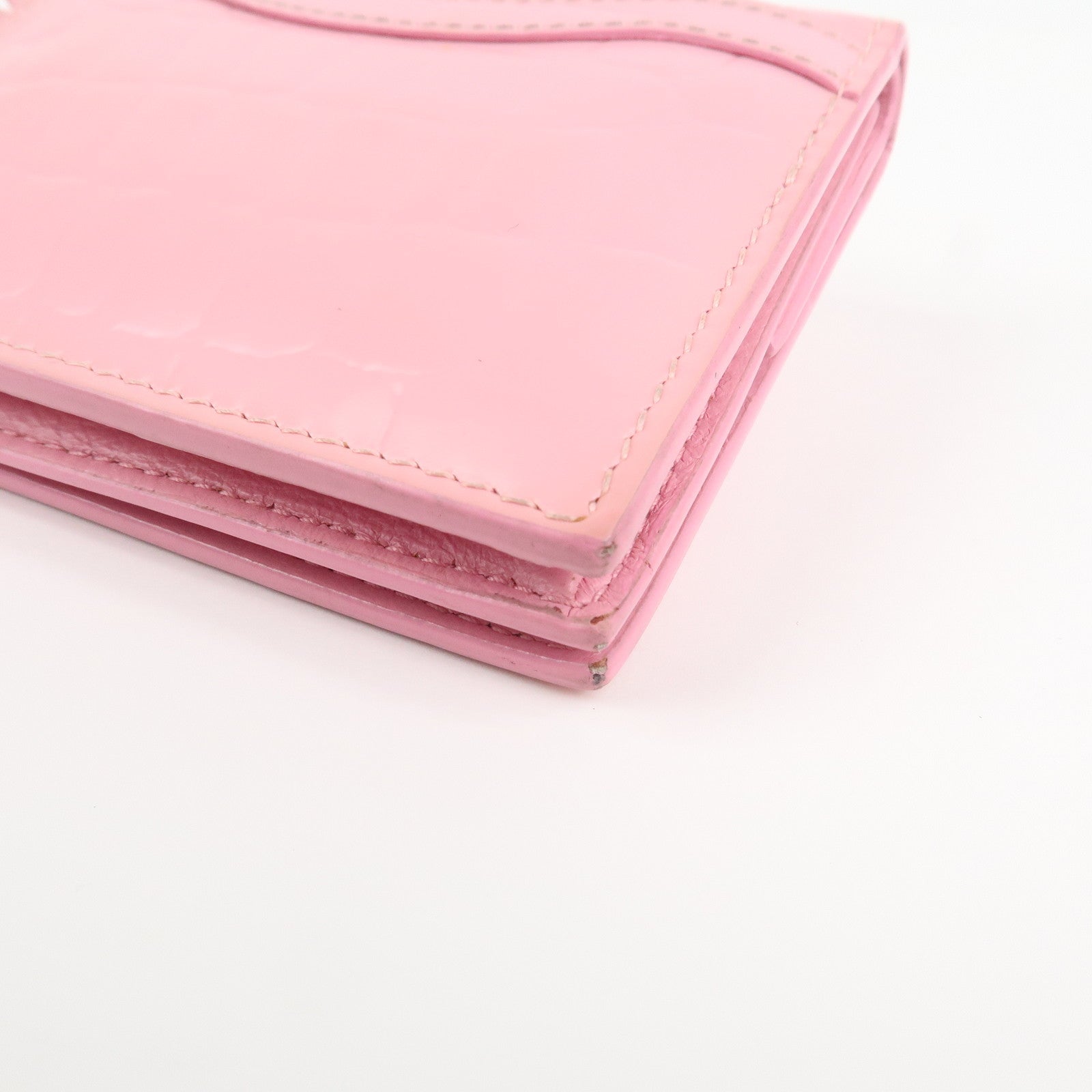 BALENCIAGA Leather Neo Classic Mini Wallet Pink Silver HDW 640111 Used