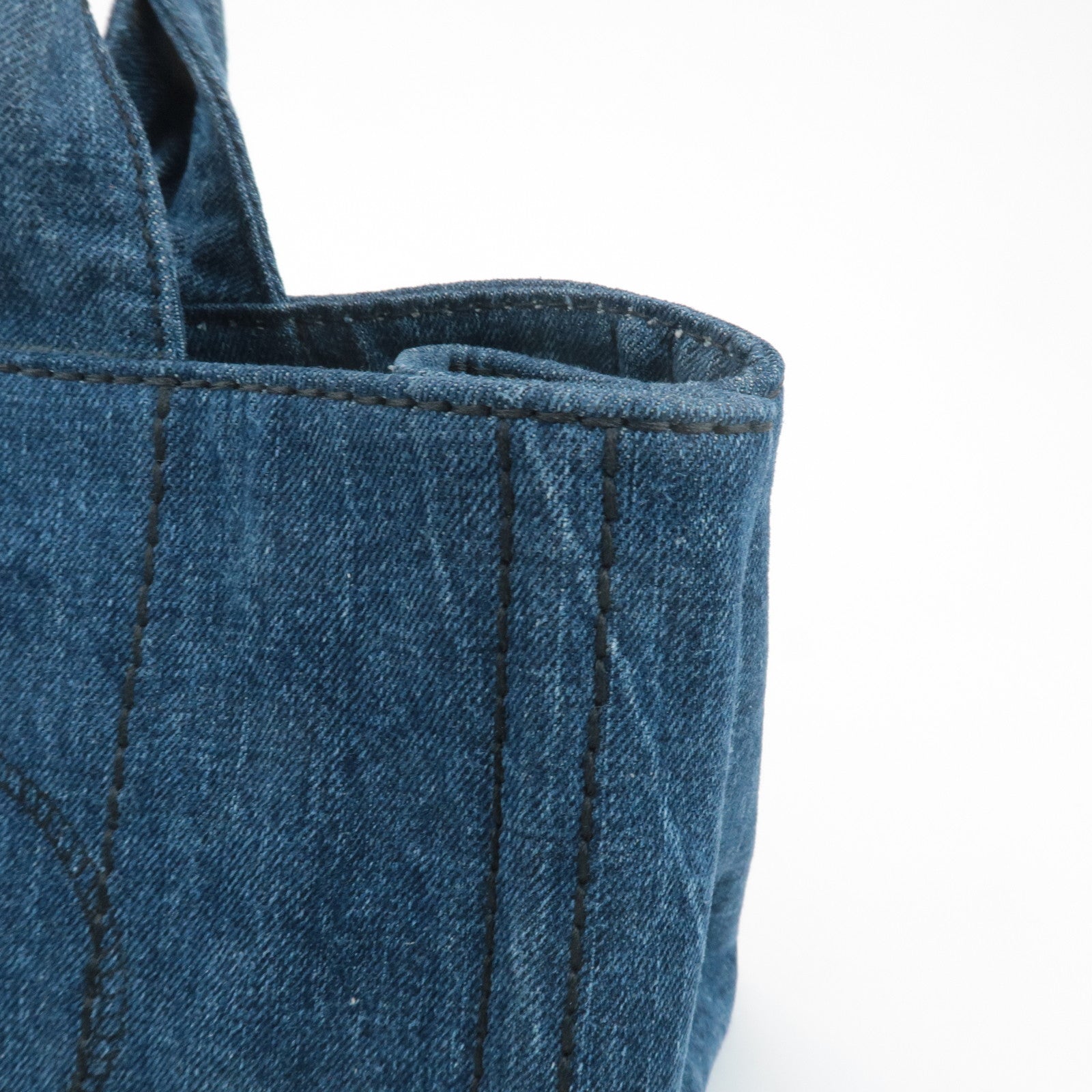 PRADA Triangle Logo Canapa Canvas Denim Hand Bag Navy B1877B Used