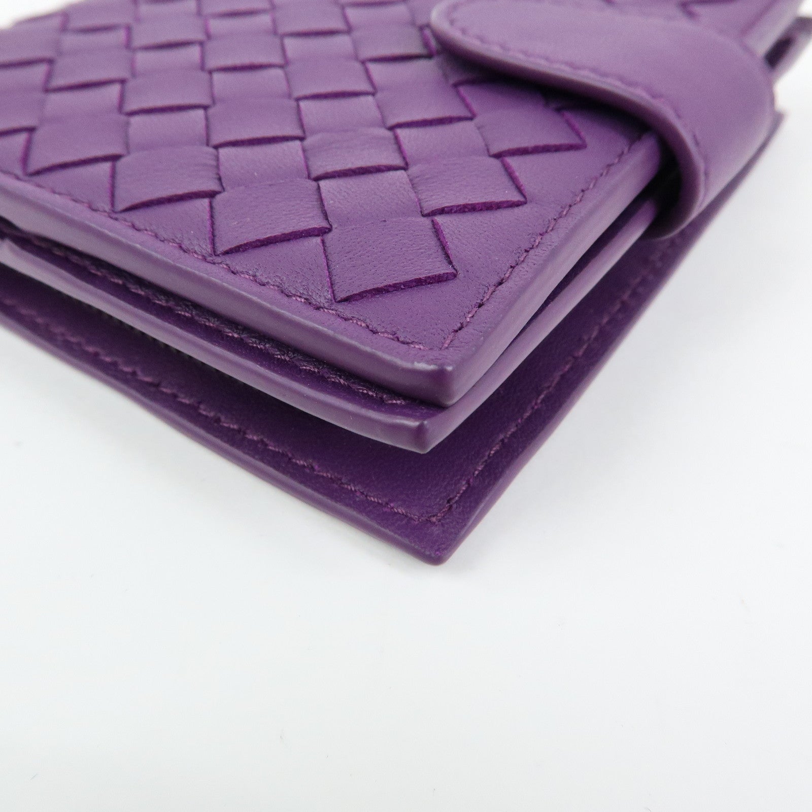 BOTTEGA VENETA Intrecciato Leather Bi-fold Comact Wallet Purple