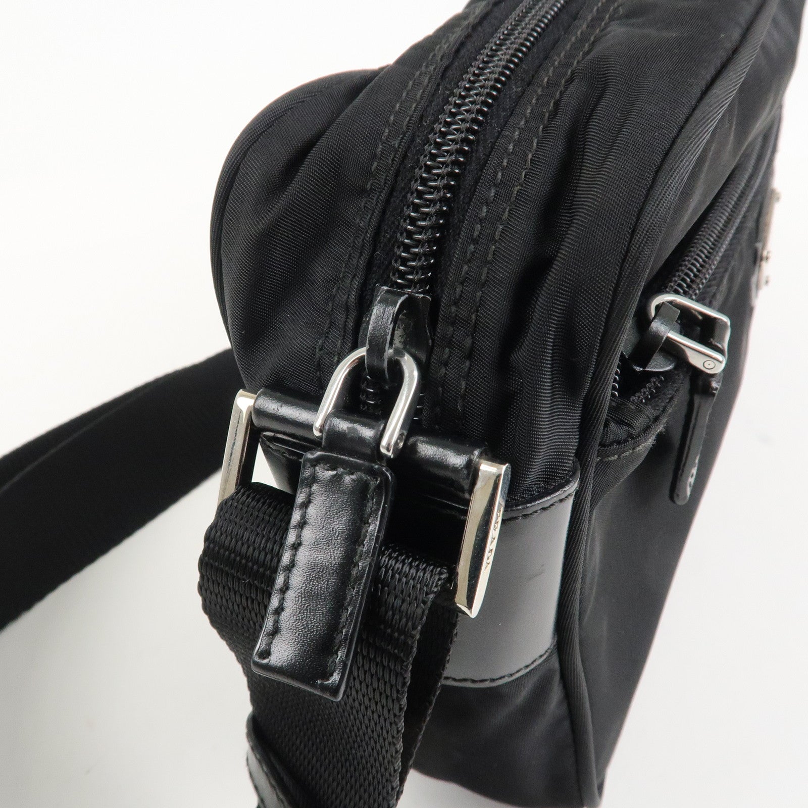 PPRADA Triangle Logo Nylon Leather Shoulder Bag NERO Black BT0166 Used