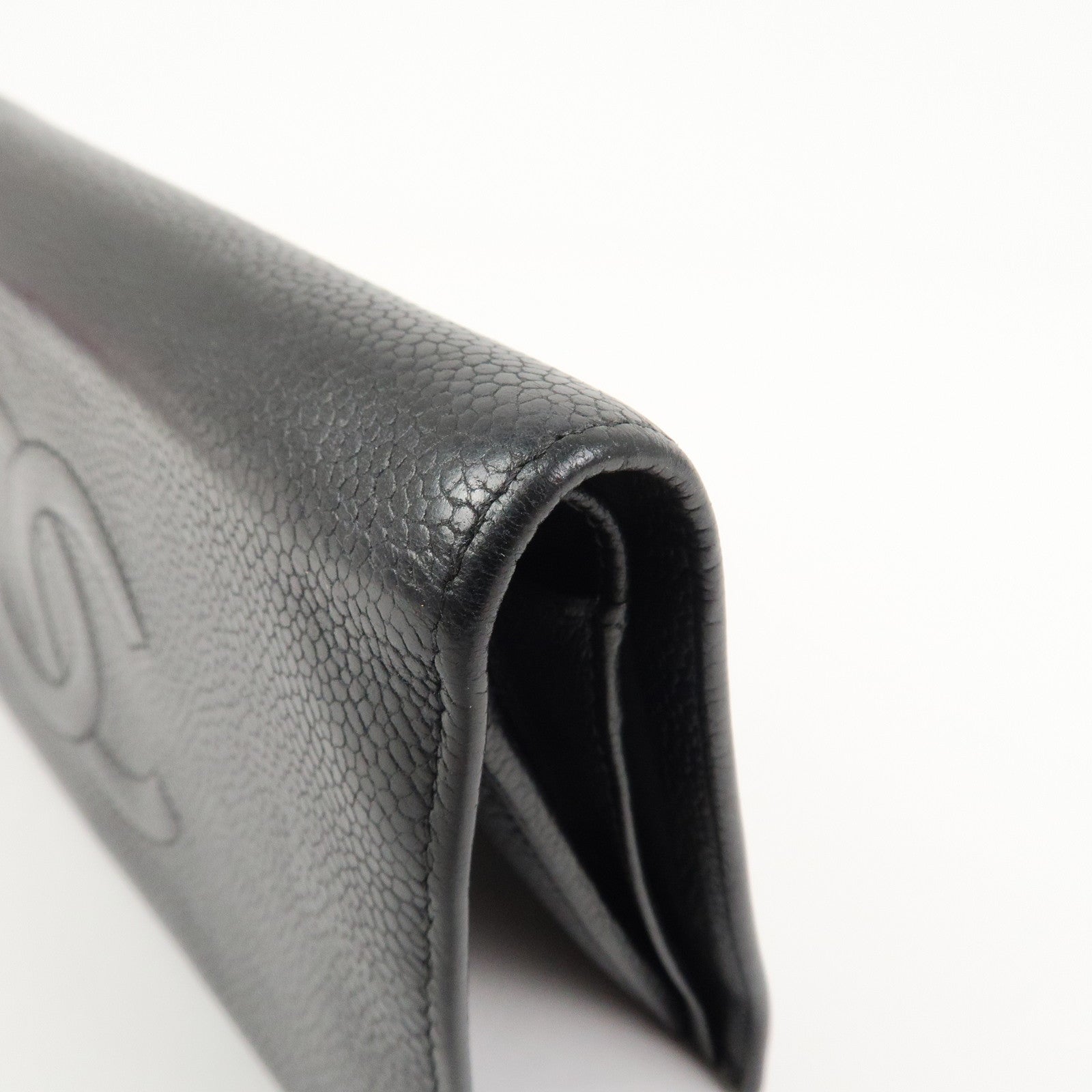 CHANEL COCO Mark Caviarskin Bi-fold Long Wallet Black A48651