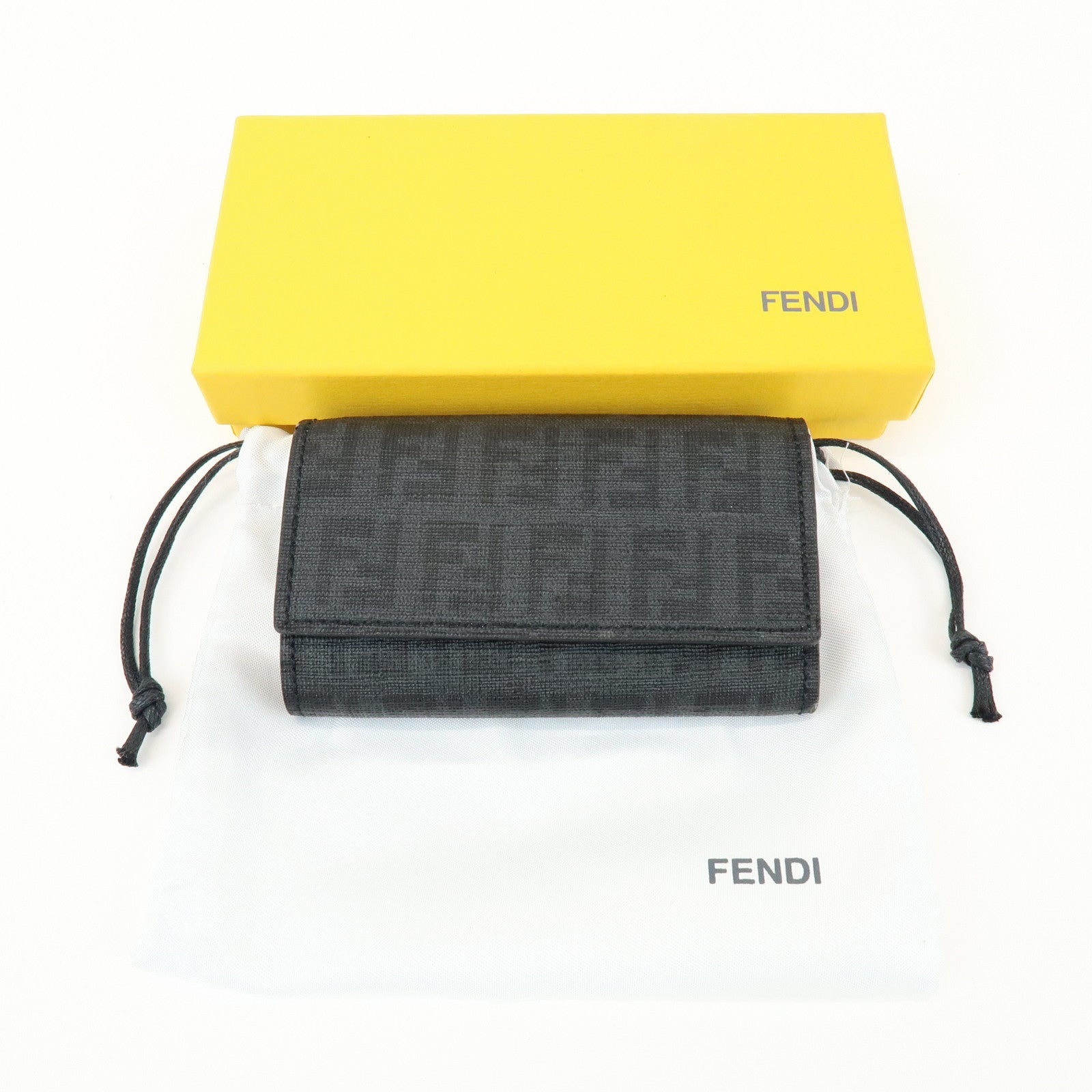 FENDI Zucca PVC Canvas 6 Rings Key Case Key Holder Black 8AP079