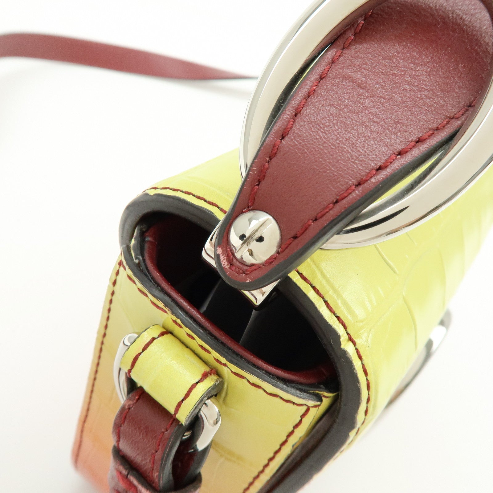 Chloe C Engrabed Leather 2Way Bag Shoulder Bag Bordeaux Yellow