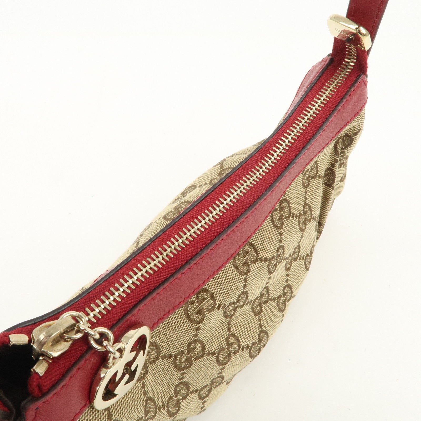 GUCCI Lovely Heart GG Monogram Canvas Leather Hand Bag Brown 245938