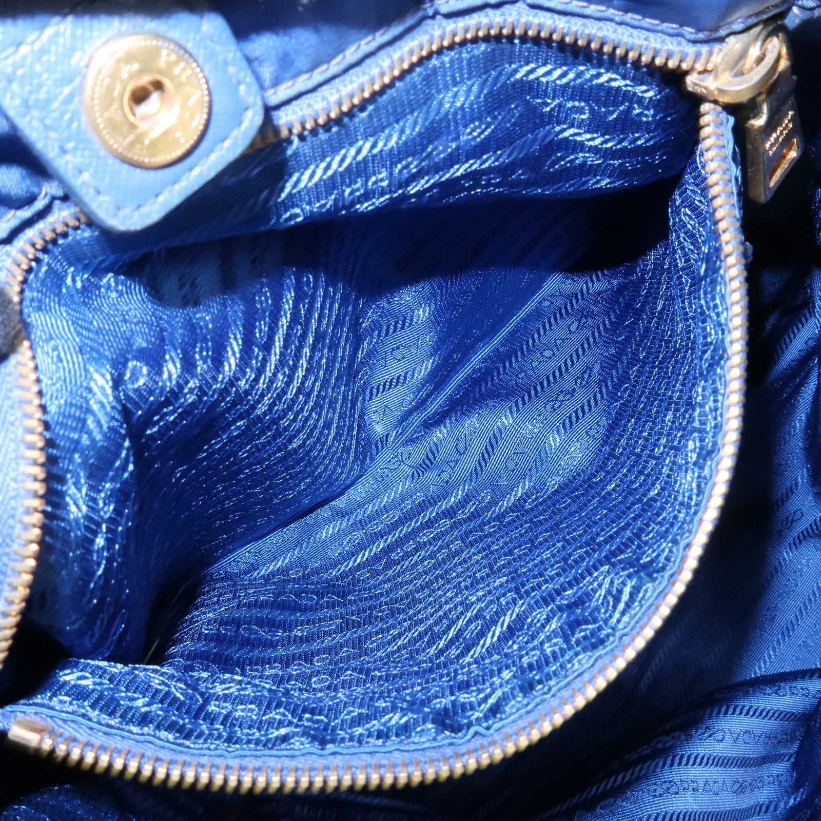 PRADA Logo Nylon Leather Tote Bag Shoulder Bag Blue BR4997