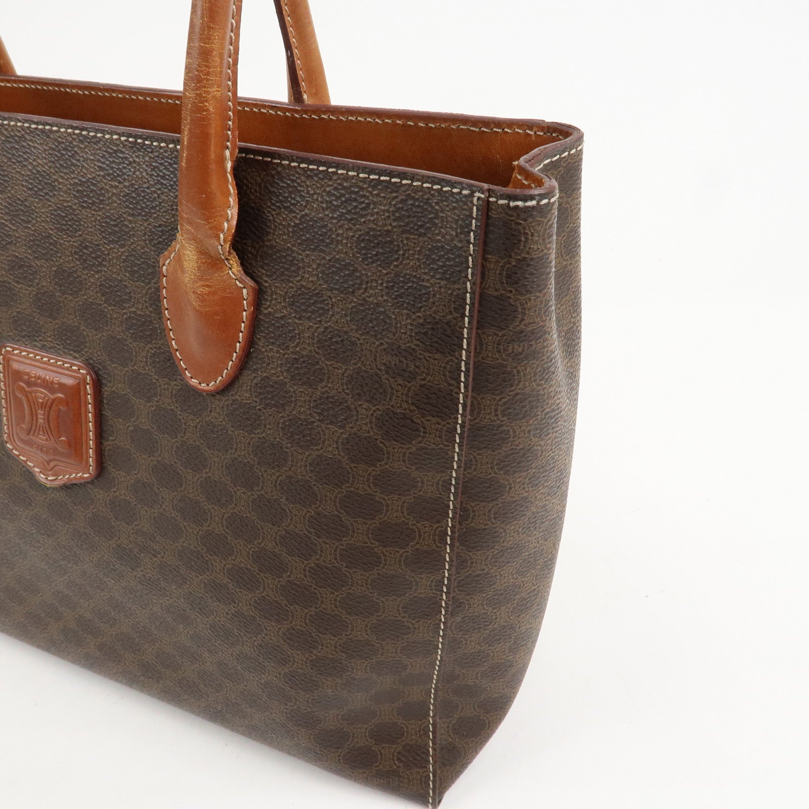 CELINE Macadam PVC Leather Tote Bag Hand Bag Brown